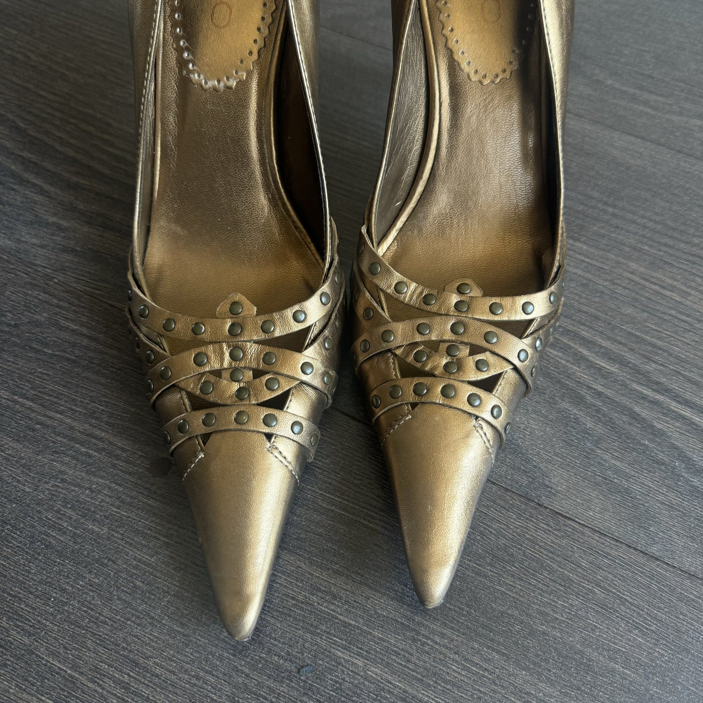 Vintage Aldo Gold Studded Pointed Toe Kitten Heels