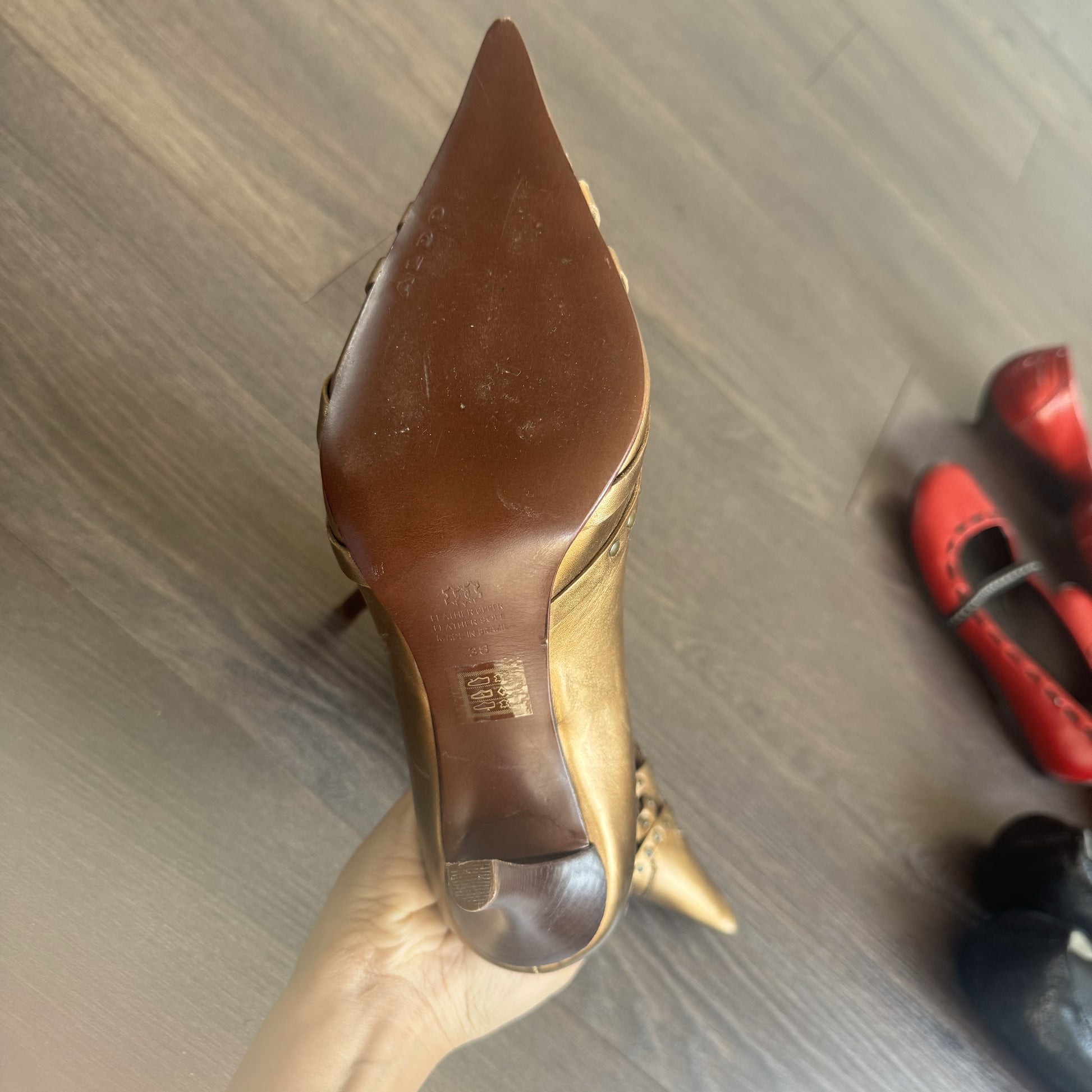 Vintage Aldo Gold Studded Pointed Toe Kitten Heels – view 2