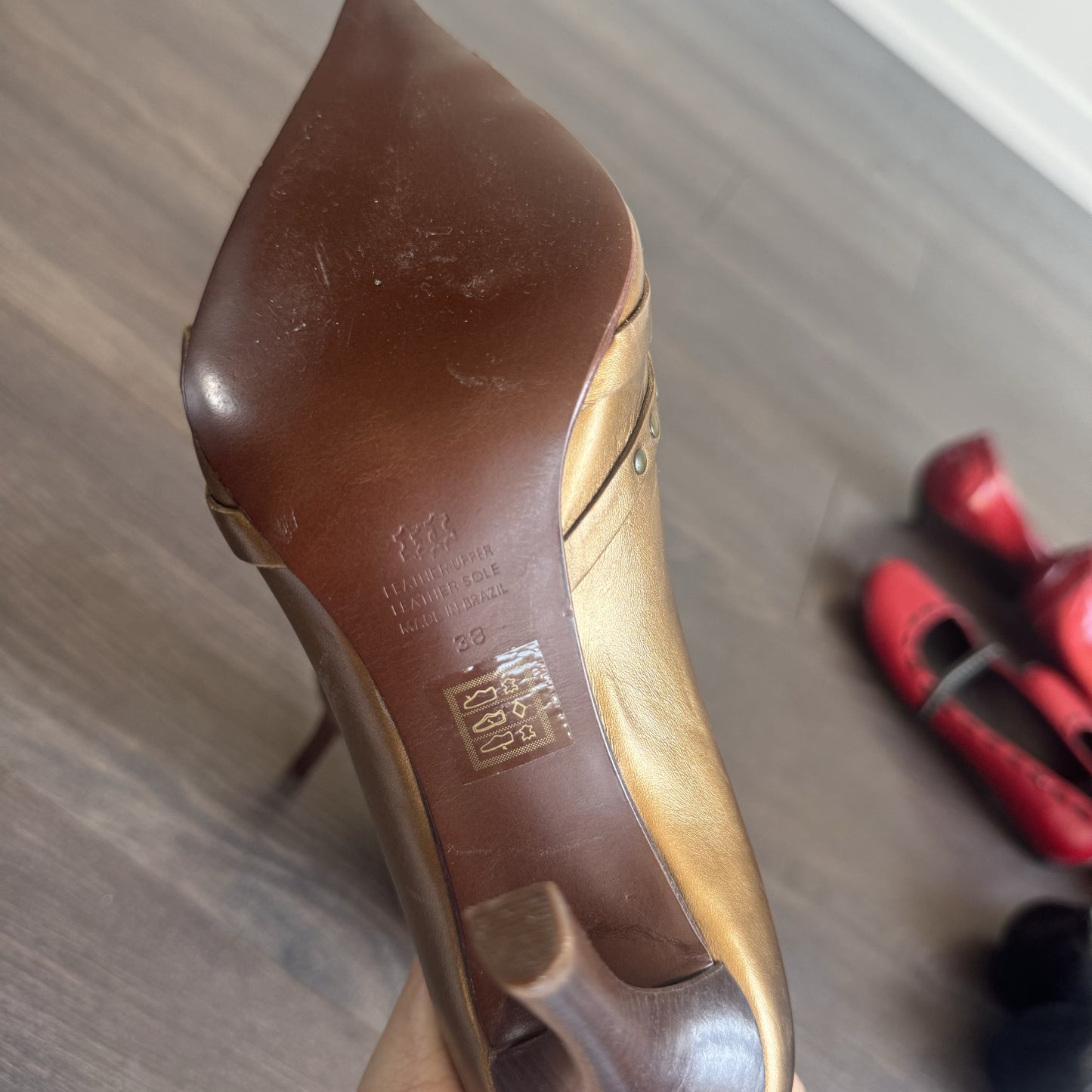 Vintage Aldo Gold Studded Pointed Toe Kitten Heels – view 3