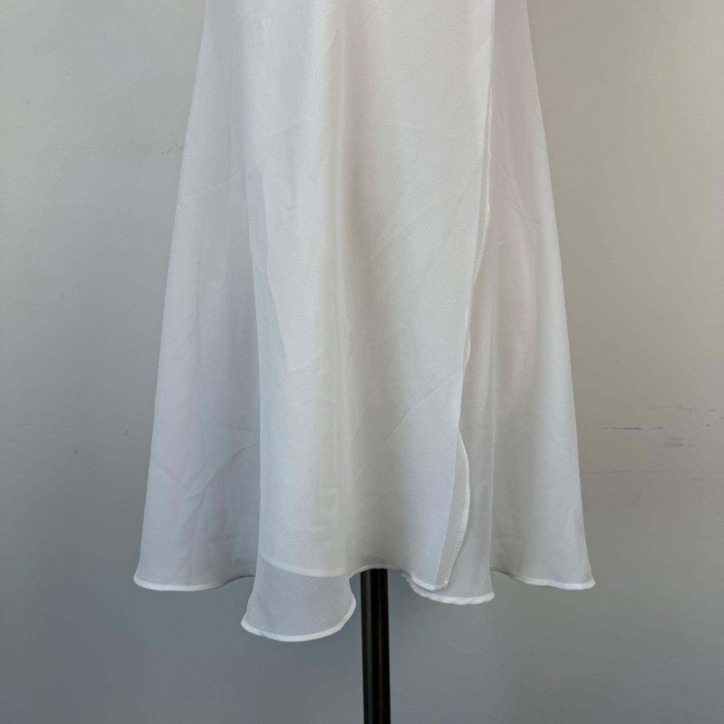 Vintage White Chiffon Babydoll Slip Dress with Satin Bust & Embroidery
