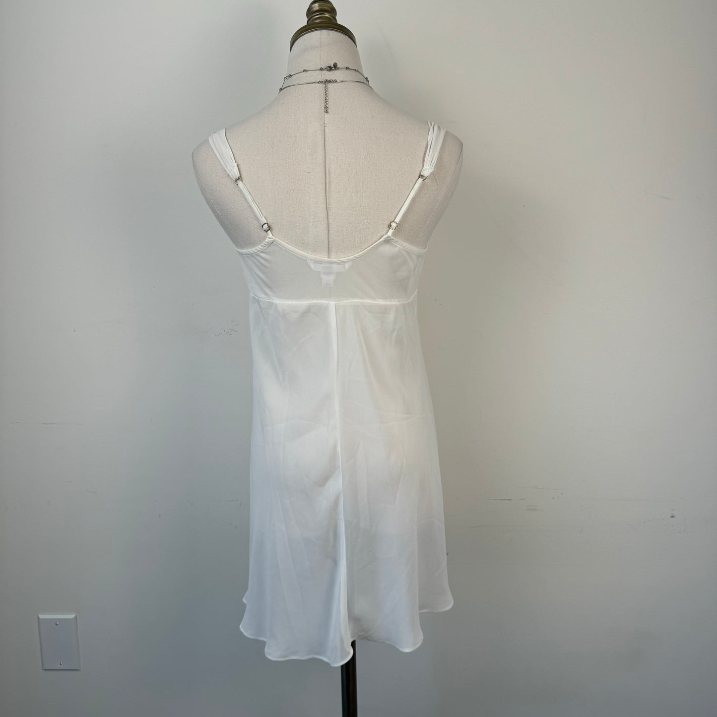 Vintage White Chiffon Babydoll Slip Dress with Satin Bust & Embroidery