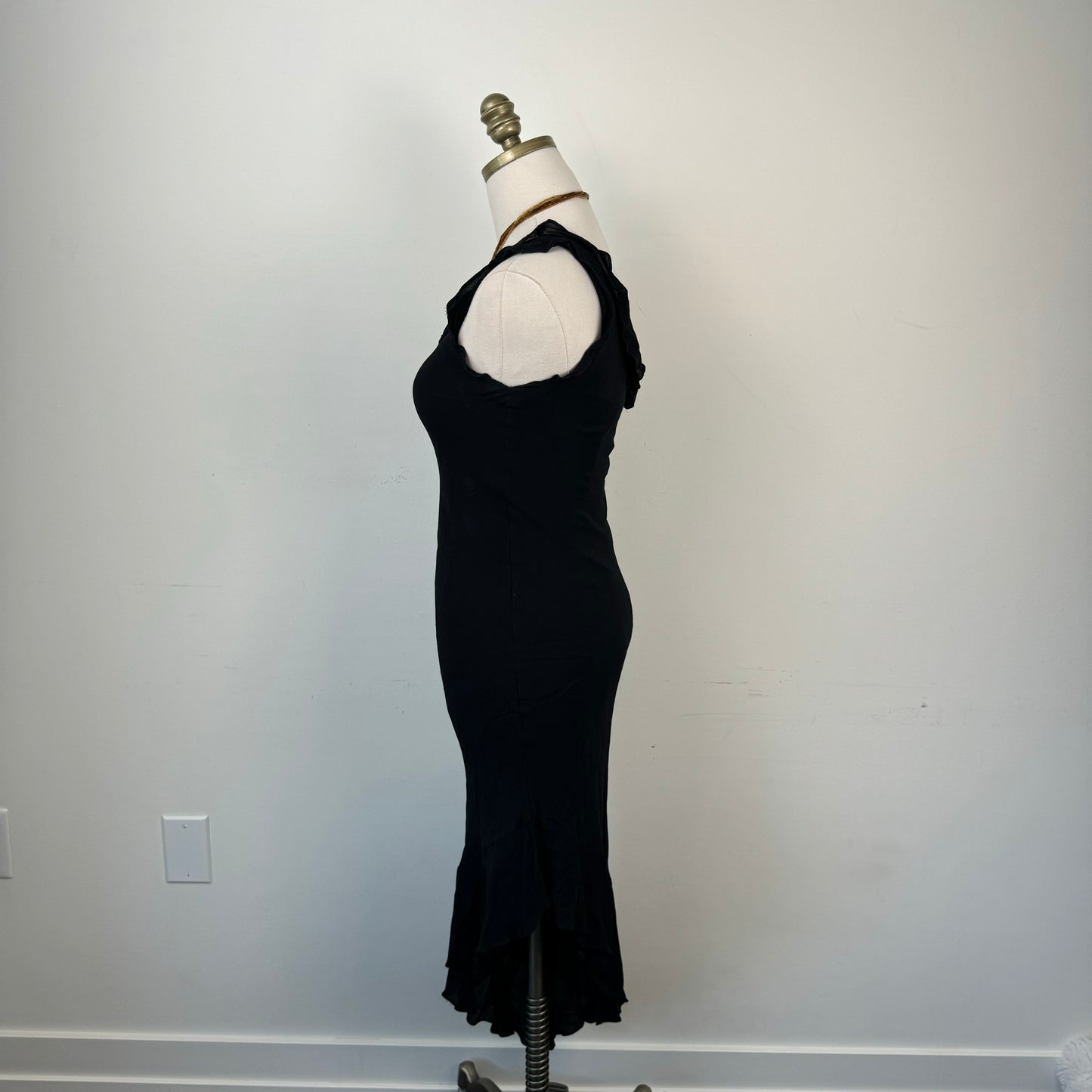 Vintage Black One Shoulder Asymmetric Midi Dress