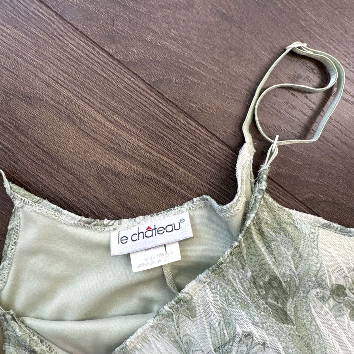Vintage Le Chateau Pastel Green Chiffon Mesh Pleated Maxi Dress – view 6