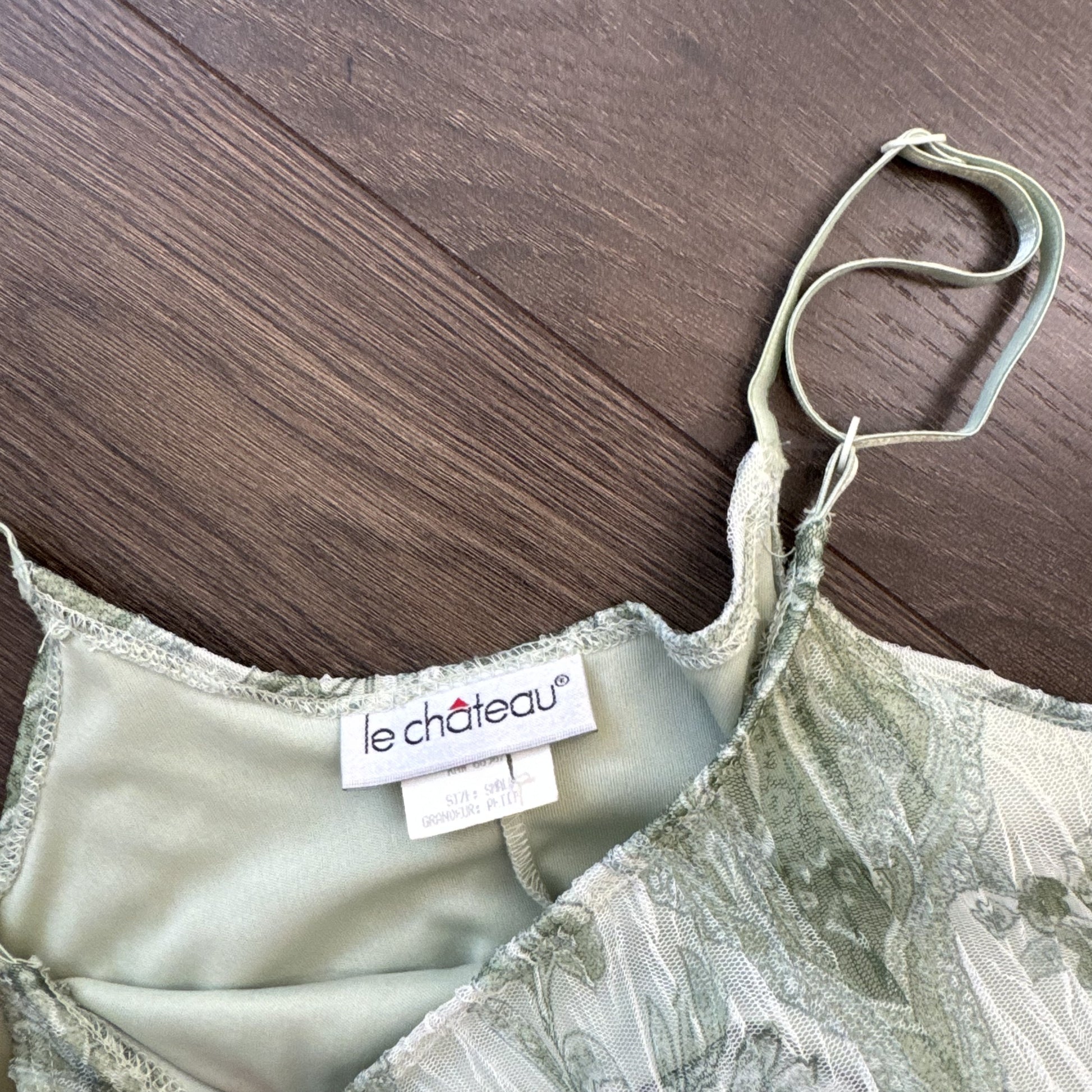 Vintage Le Chateau Pastel Green Chiffon Mesh Pleated Maxi Dress – view 6