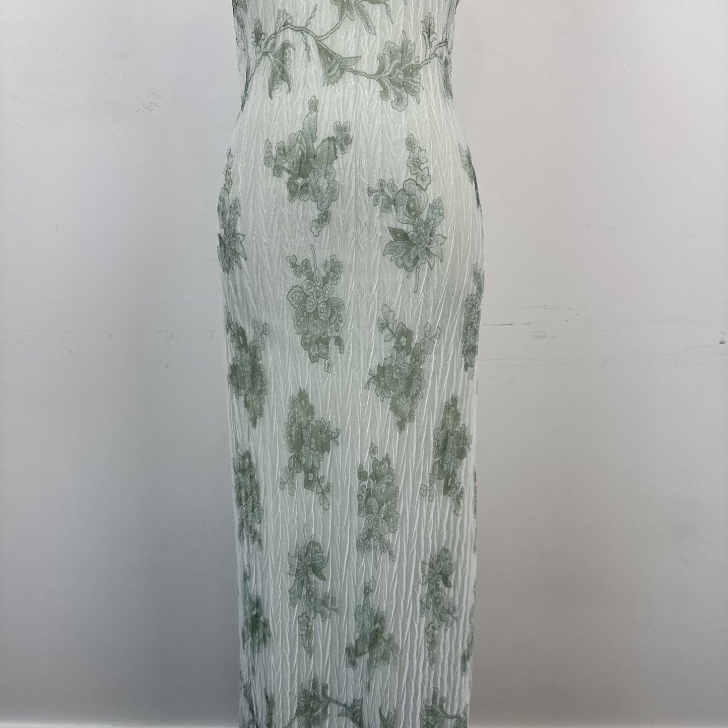 Vintage Le Chateau Pastel Green Chiffon Mesh Pleated Maxi Dress – view 8