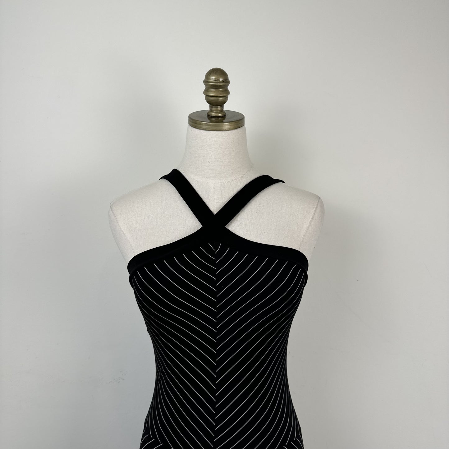 Vintage Shadow Black Striped Halter Midi Dress – view 5