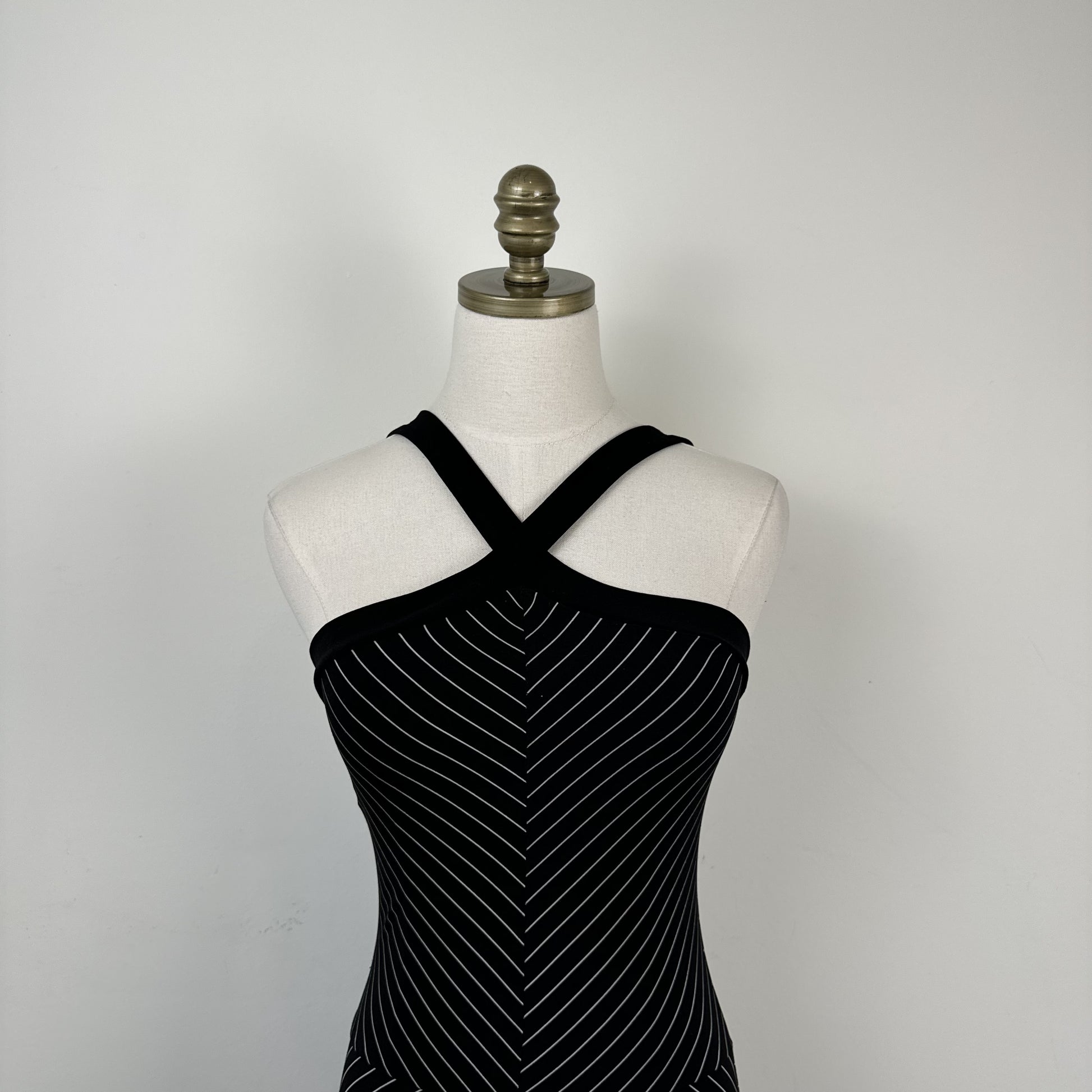 Vintage Shadow Black Striped Halter Midi Dress – view 5