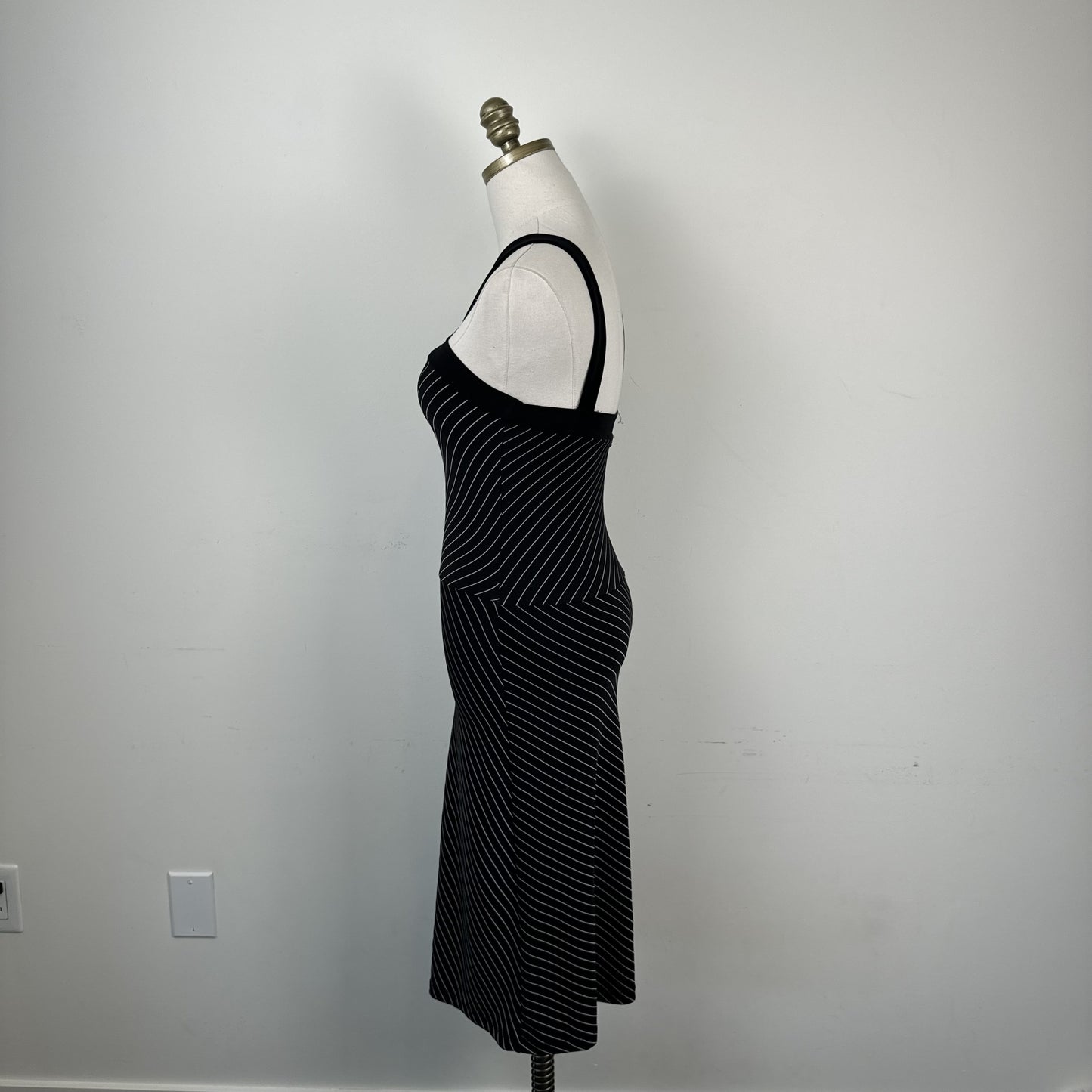 Vintage Shadow Black Striped Halter Midi Dress – view 2