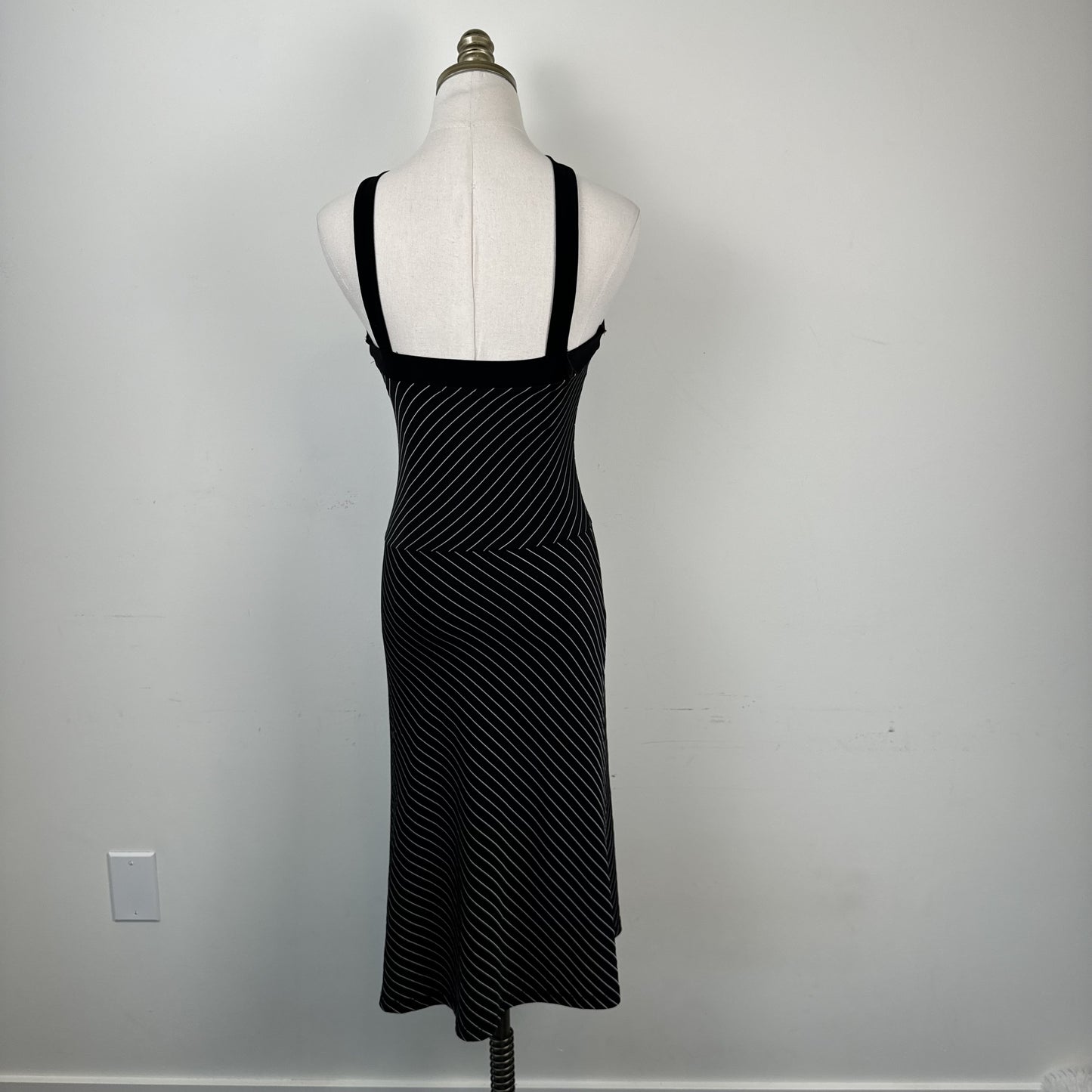 Vintage Shadow Black Striped Halter Midi Dress – view 3