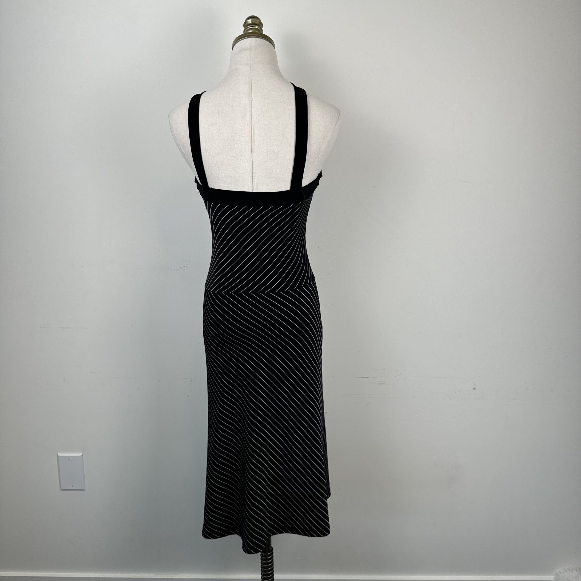 Vintage Shadow Black Striped Halter Midi Dress – view 3