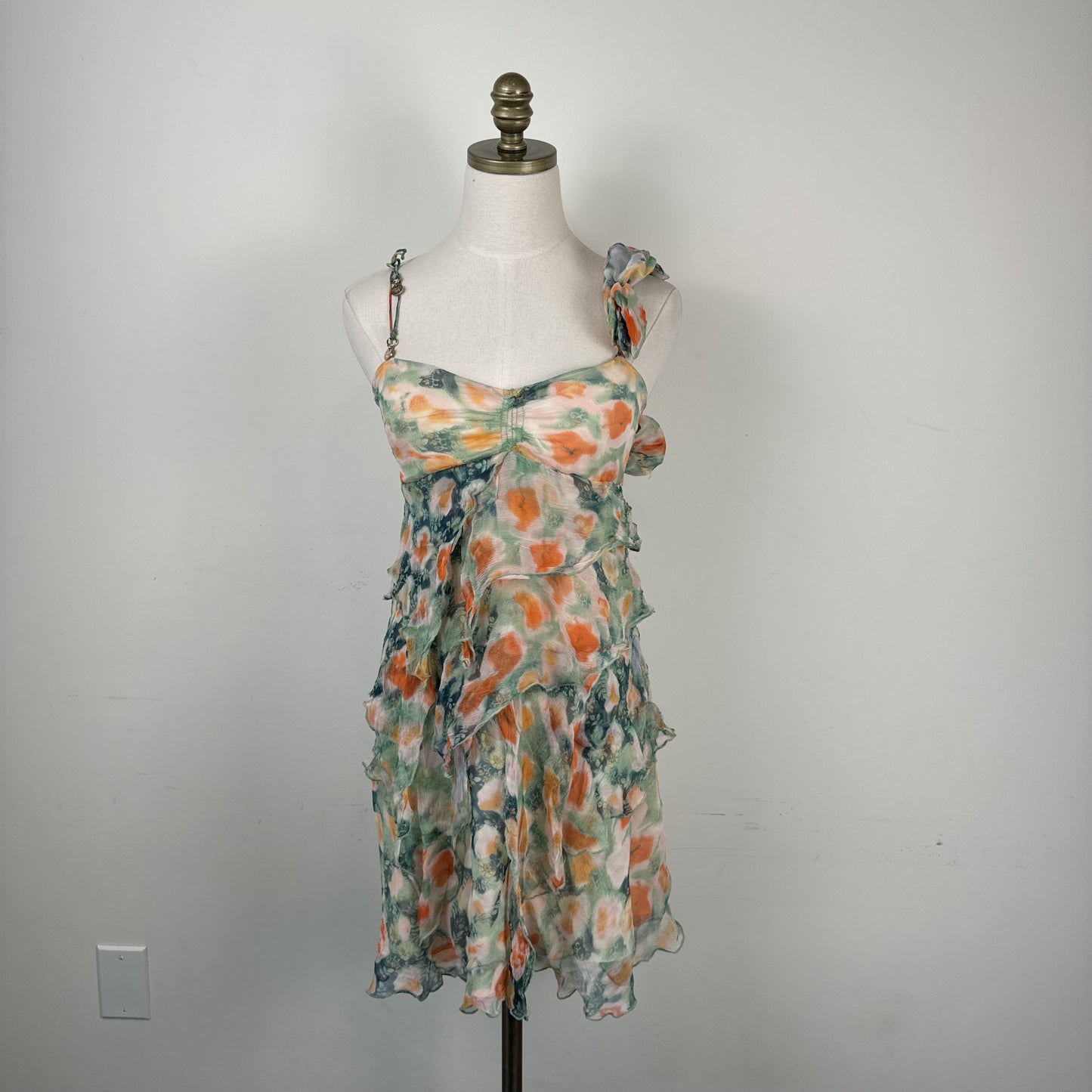 Patrizia Pepe Silk Chiffon Babydoll Mesh Overlay Ruffle Dress