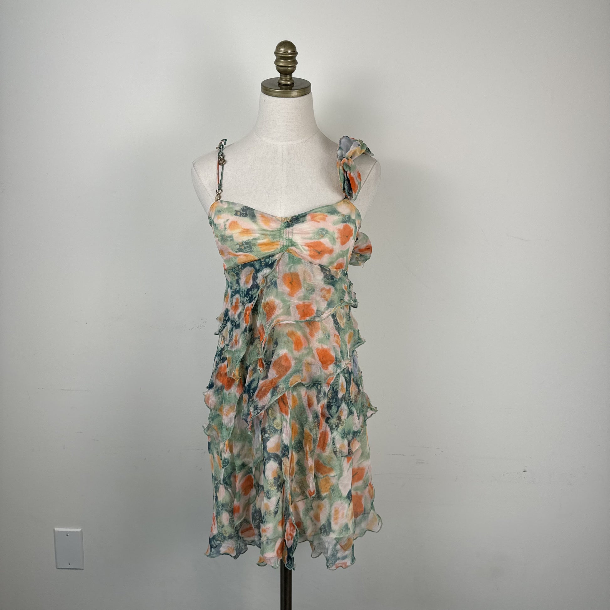Patrizia Pepe Silk Chiffon Babydoll Mesh Overlay Ruffle Dress