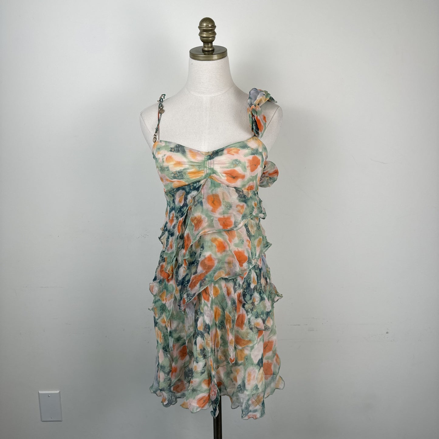 Patrizia Pepe Silk Chiffon Babydoll Mesh Overlay Ruffle Dress – view 6