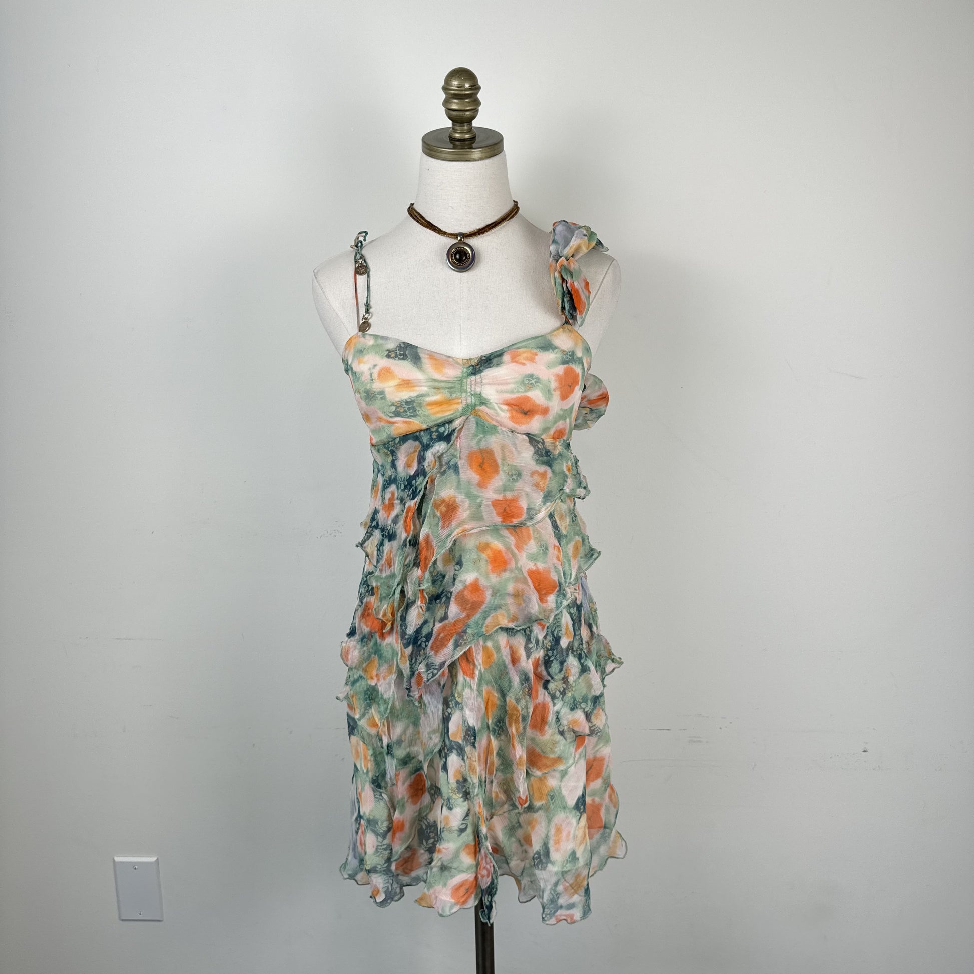 Patrizia Pepe Silk Chiffon Babydoll Mesh Overlay Ruffle Dress – view 7