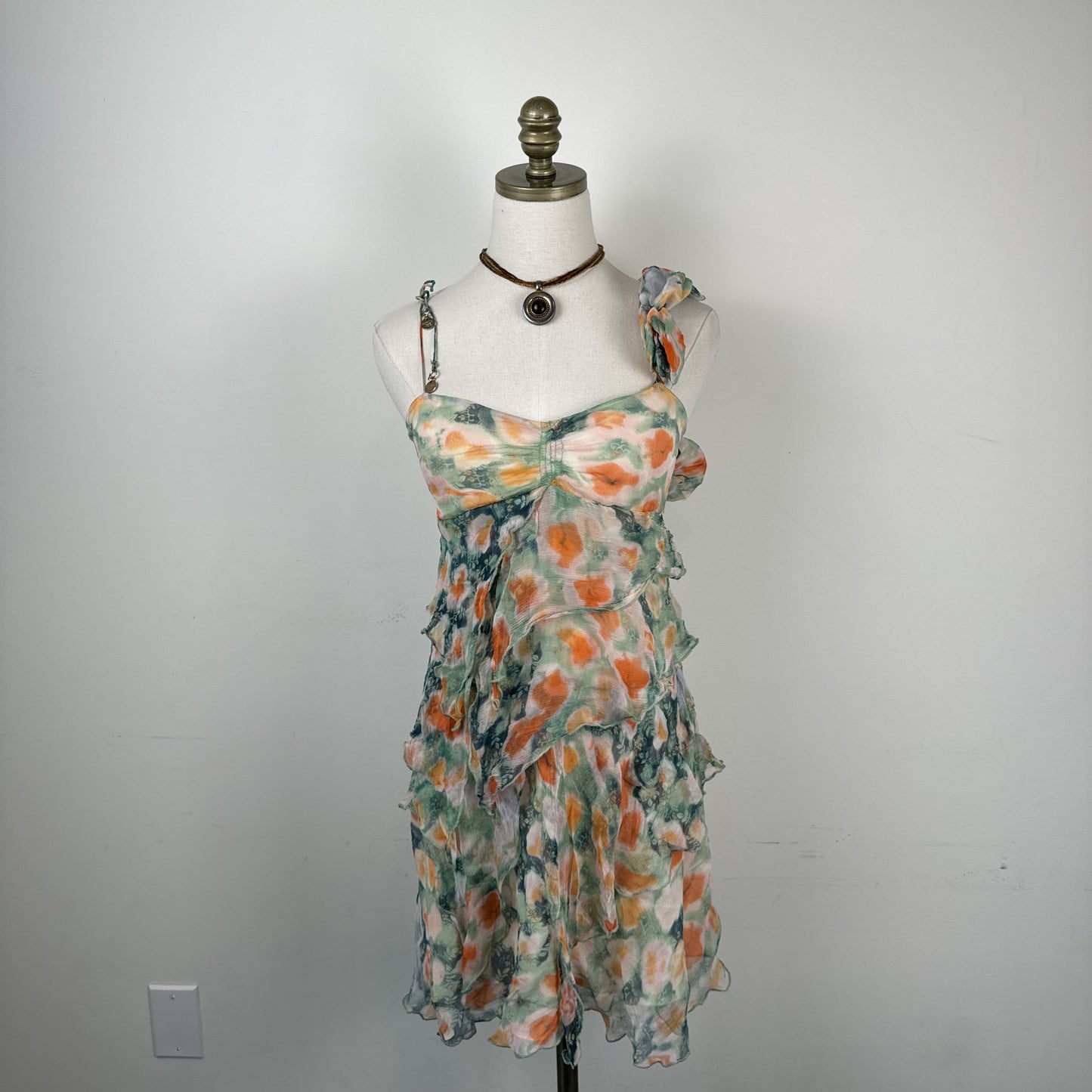 Patrizia Pepe Silk Chiffon Babydoll Mesh Overlay Ruffle Dress – view 8