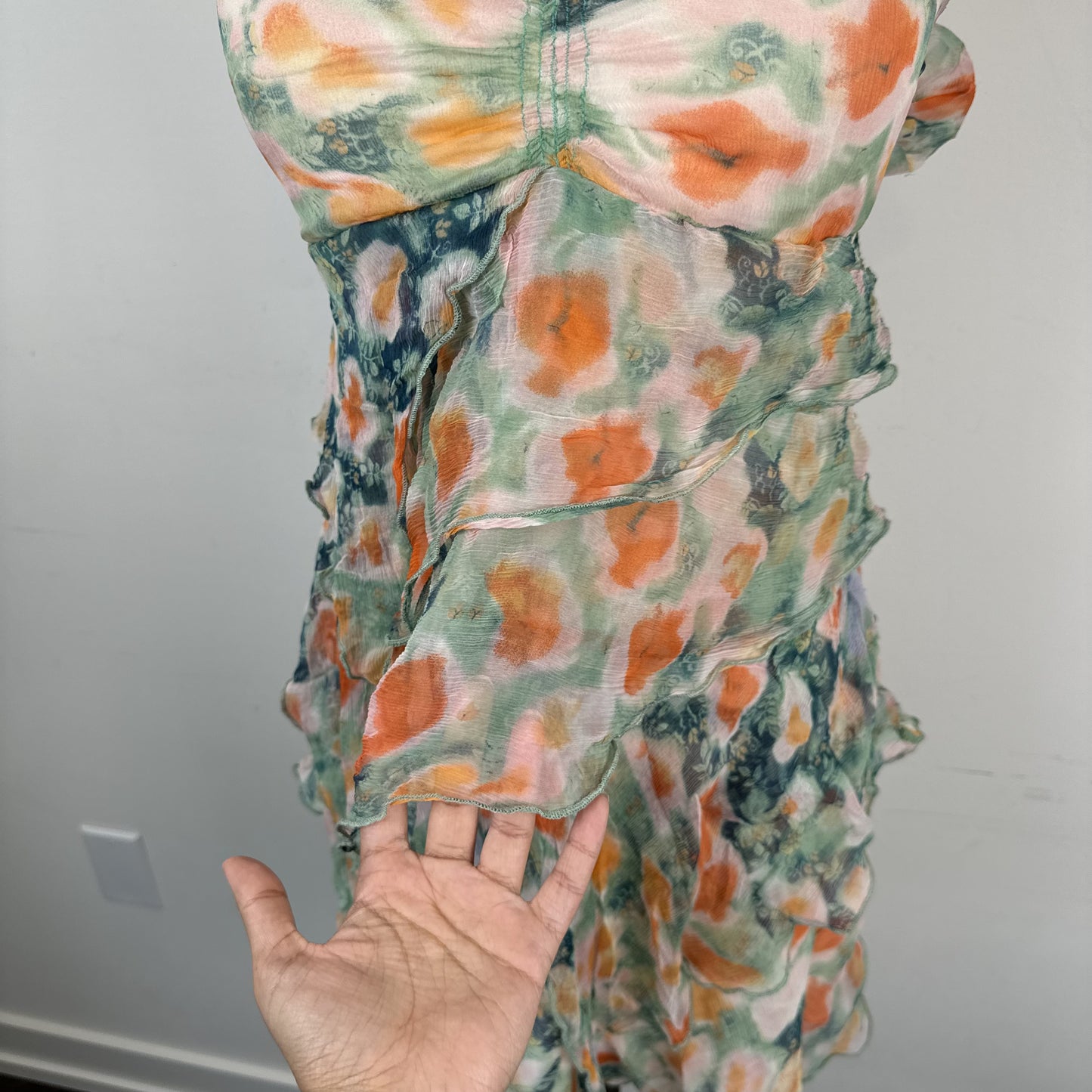 Patrizia Pepe Silk Chiffon Babydoll Mesh Overlay Ruffle Dress – view 17