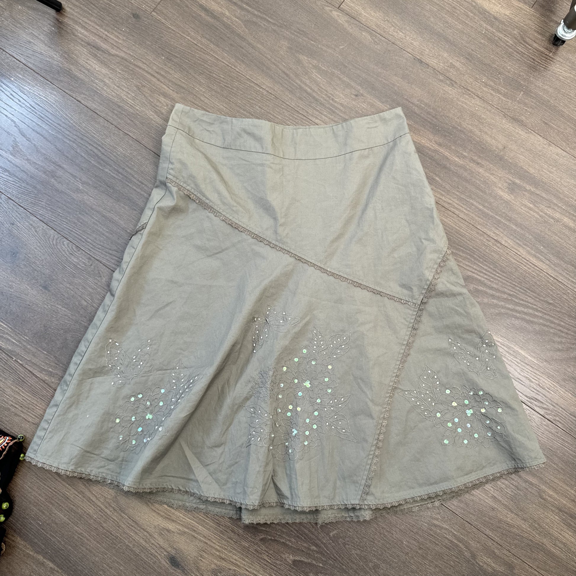 Vintage Dynamite Olive Green Embroidered Midi Skirt – view 8