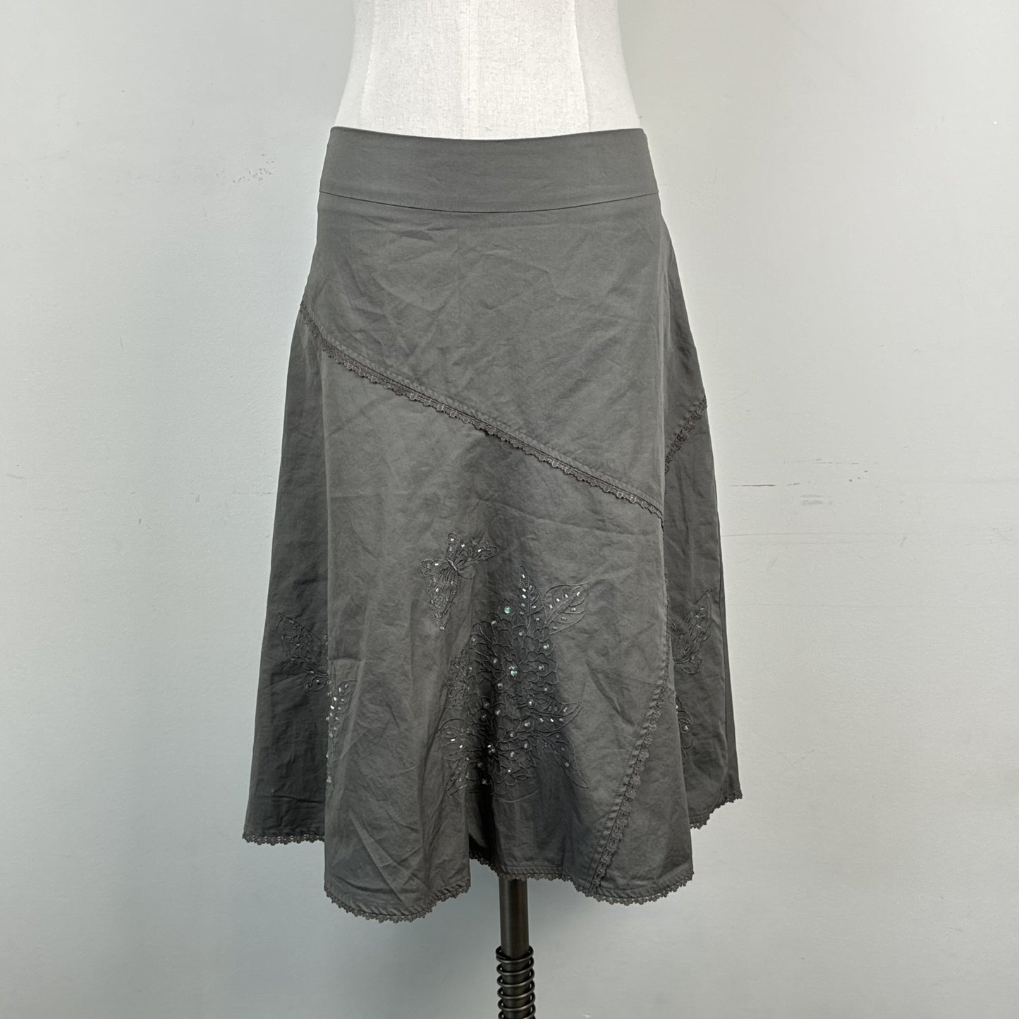 Vintage Dynamite Olive Green Embroidered Midi Skirt