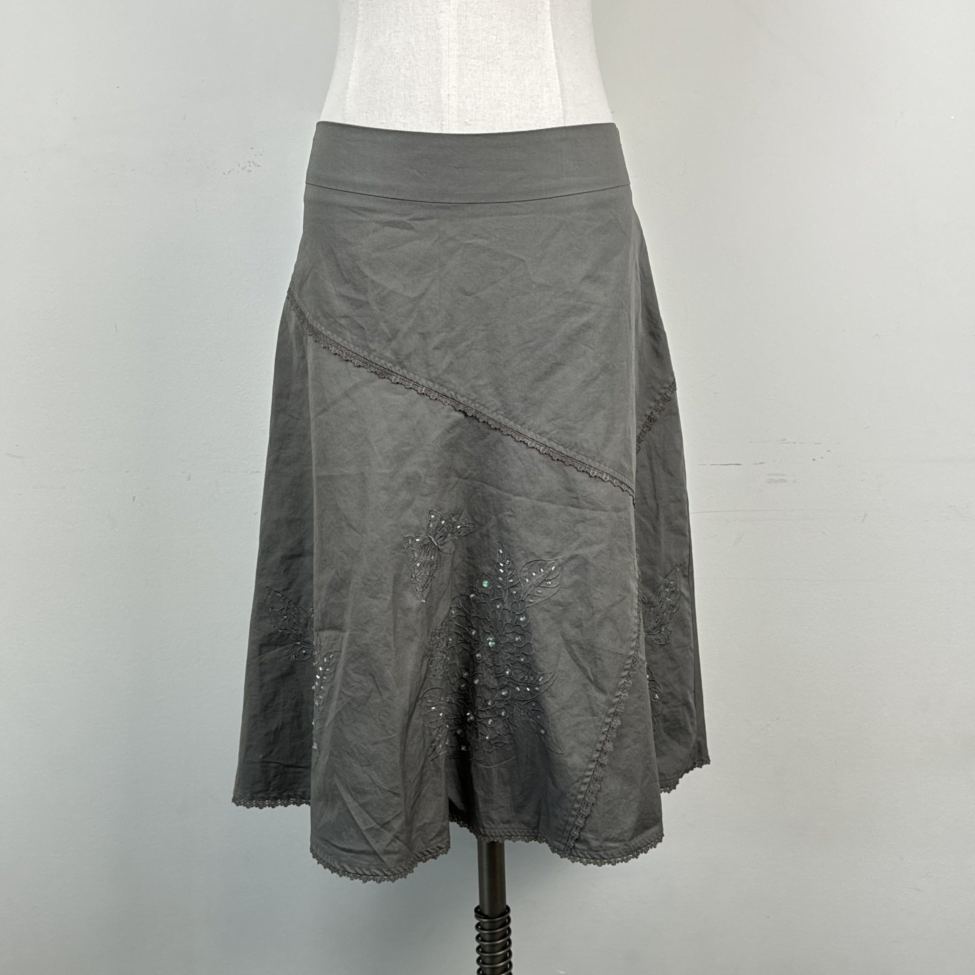 Vintage Dynamite Olive Green Embroidered Midi Skirt