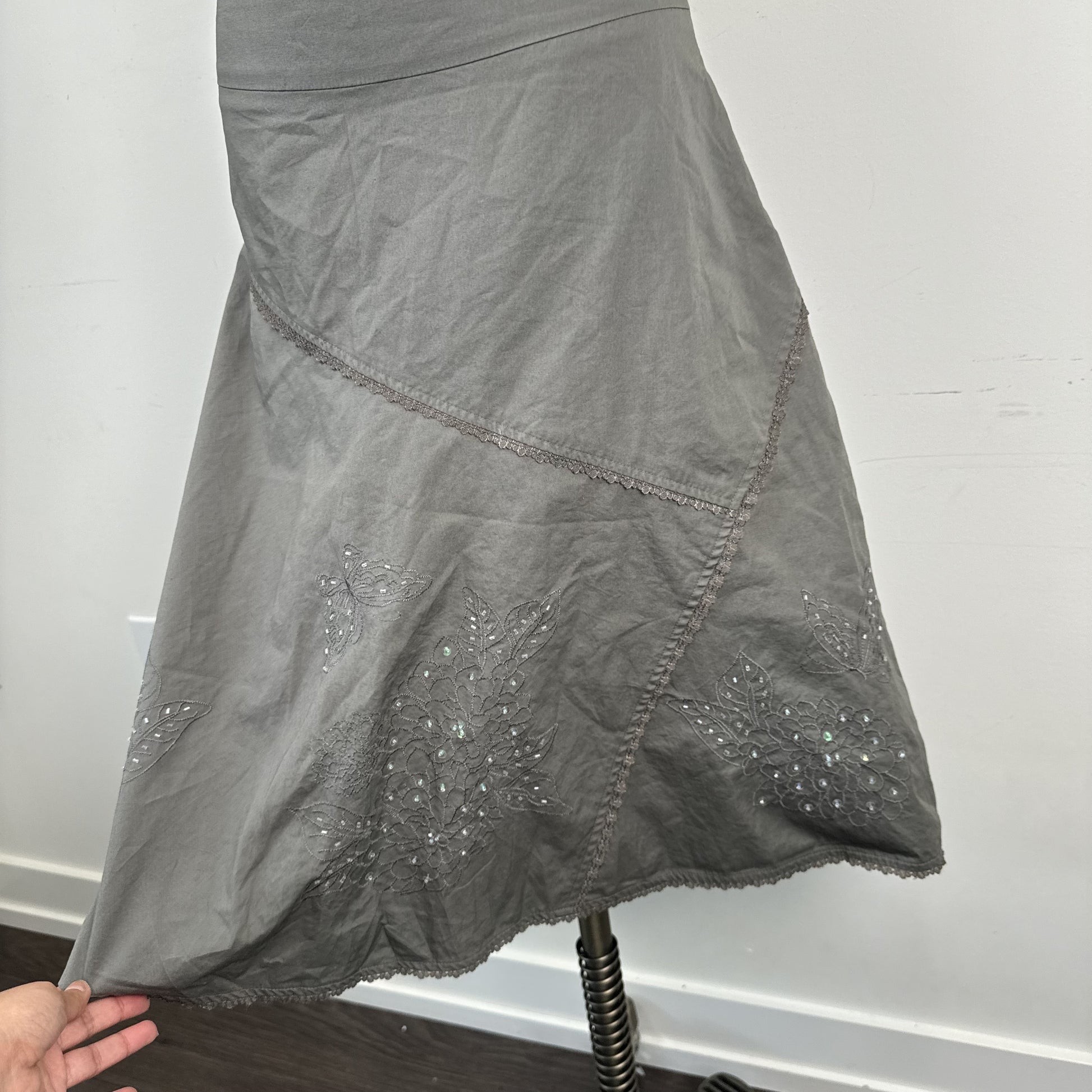 Vintage Dynamite Olive Green Embroidered Midi Skirt – view 7