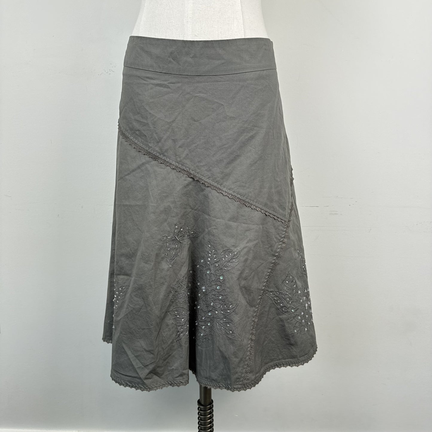Vintage Dynamite Olive Green Embroidered Midi Skirt – view 3