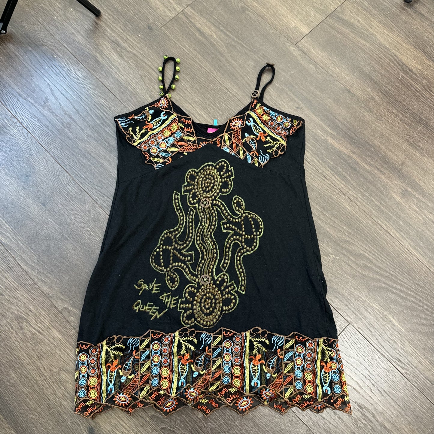 Vintage Save The Queen Green Beaded Mesh Embroidered Babydoll Slip Top – view 12