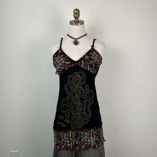 Vintage Save The Queen Green Beaded Mesh Embroidered Babydoll Slip Top – view 3