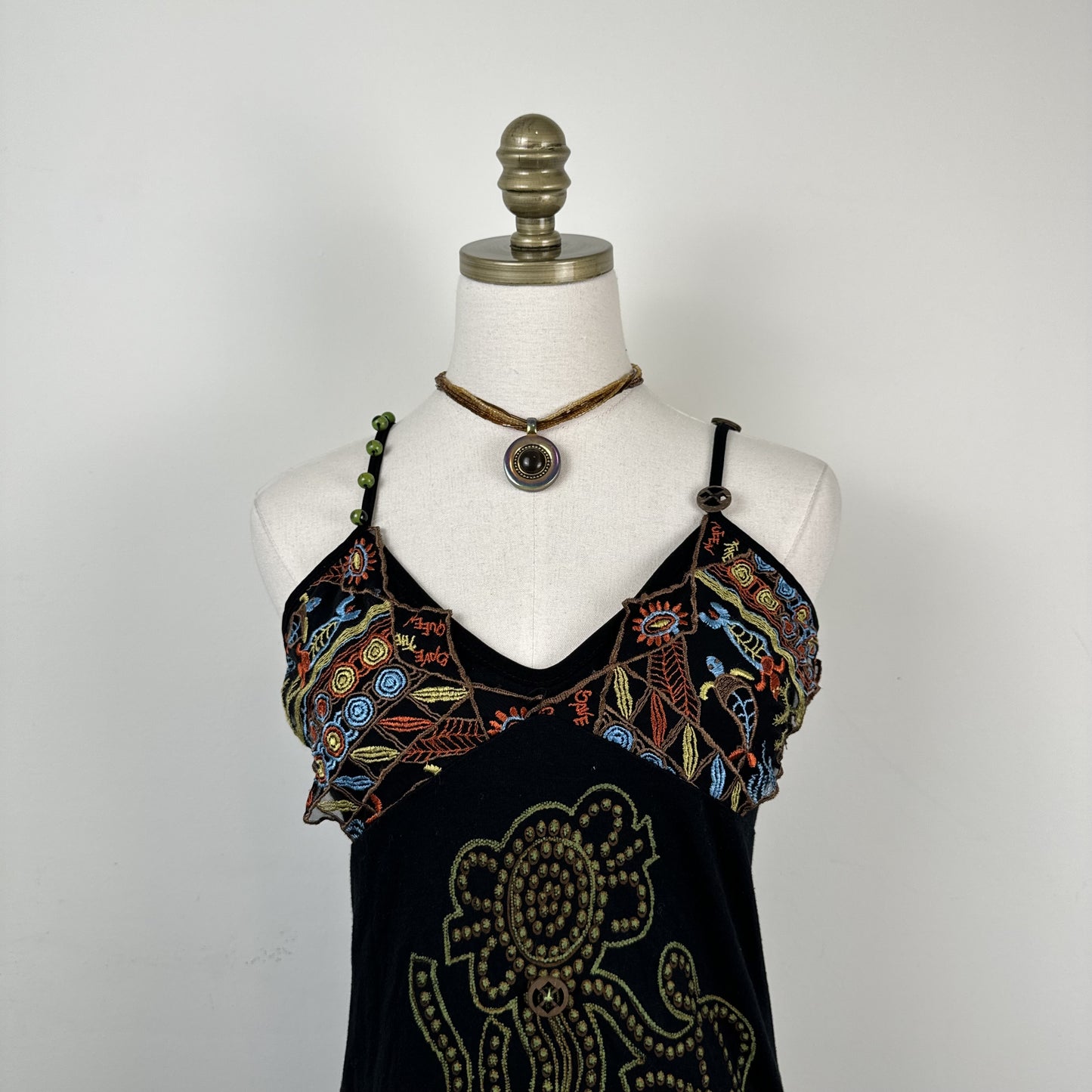 Vintage Save The Queen Green Beaded Mesh Embroidered Babydoll Slip Top – view 10