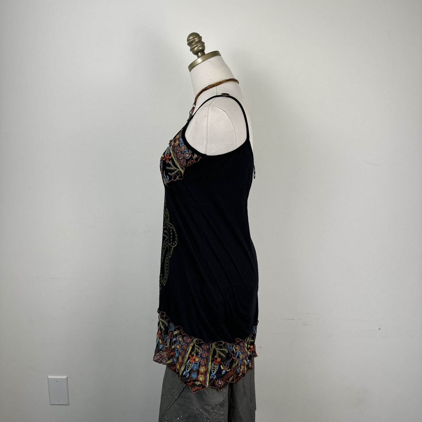Vintage Save The Queen Green Beaded Mesh Embroidered Babydoll Slip Top – view 4