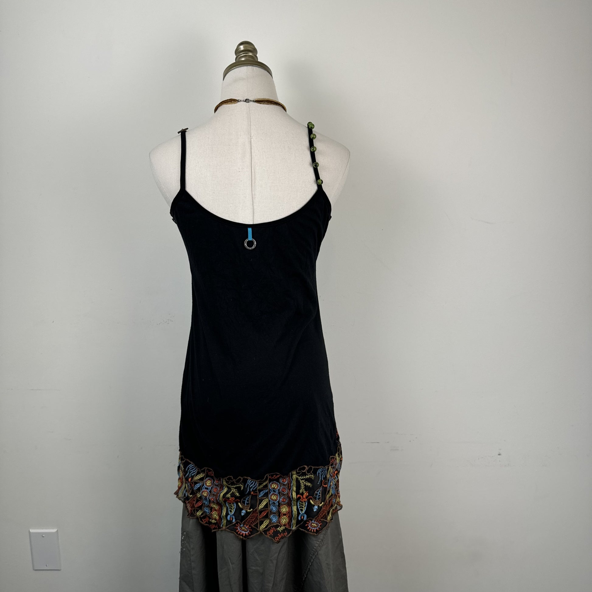 Vintage Save The Queen Green Beaded Mesh Embroidered Babydoll Slip Top – view 5