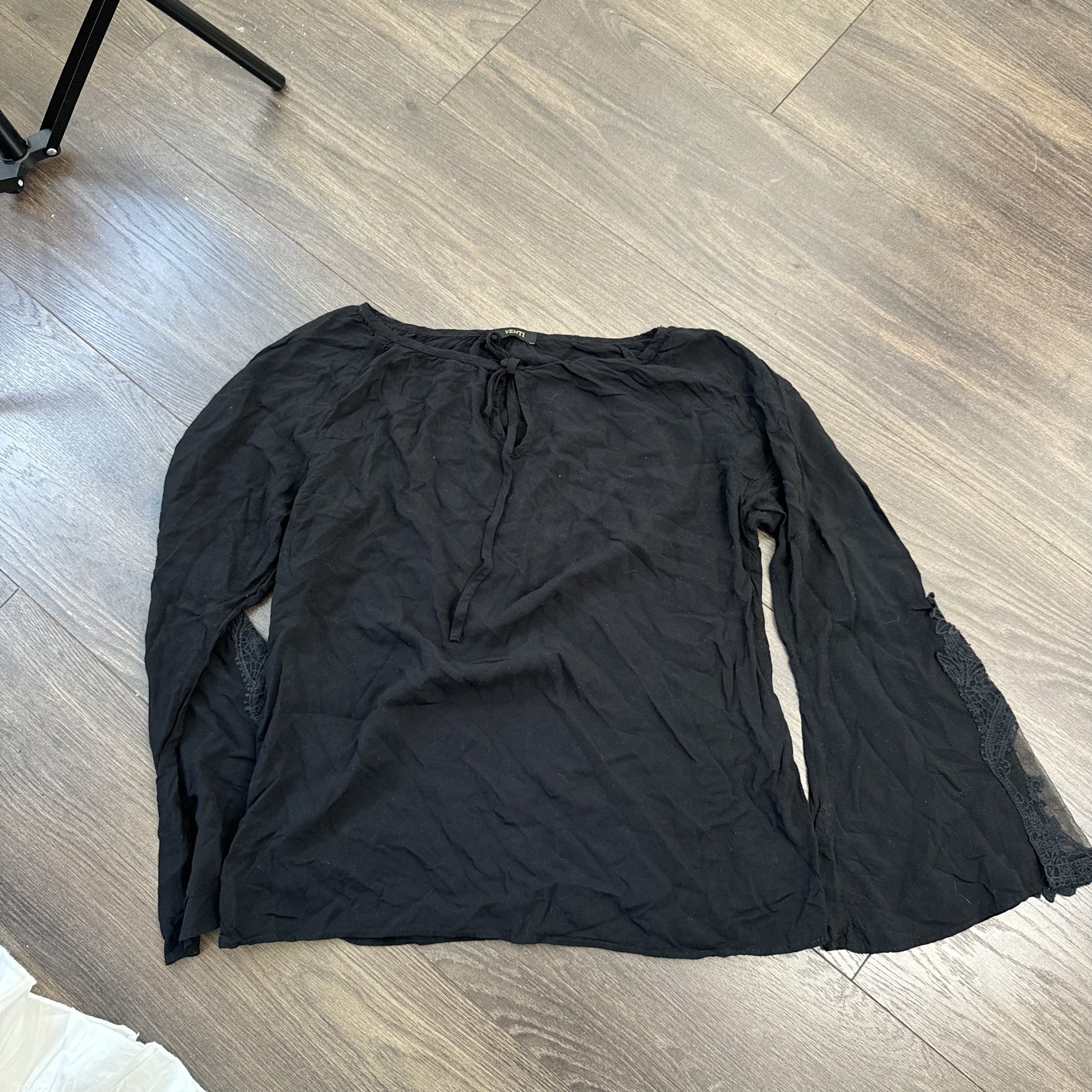 Black Off Shoulder Bell Sleeve Top with Lace Mesh Detail – view 9