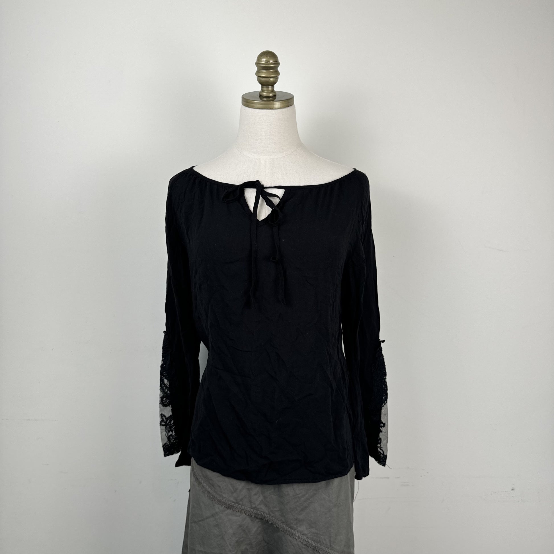 Black Off Shoulder Bell Sleeve Top with Lace Mesh Detail – view 3
