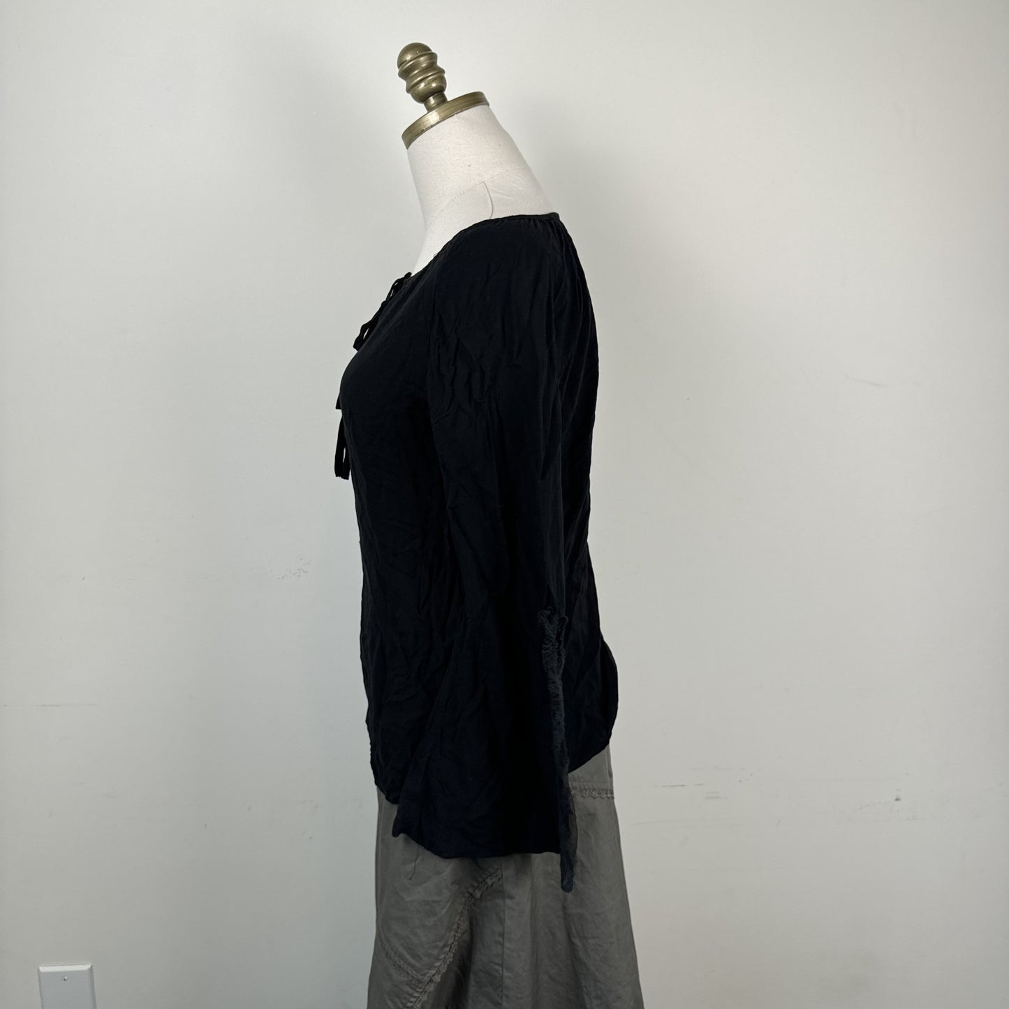 Black Off Shoulder Bell Sleeve Top with Lace Mesh Detail – view 4