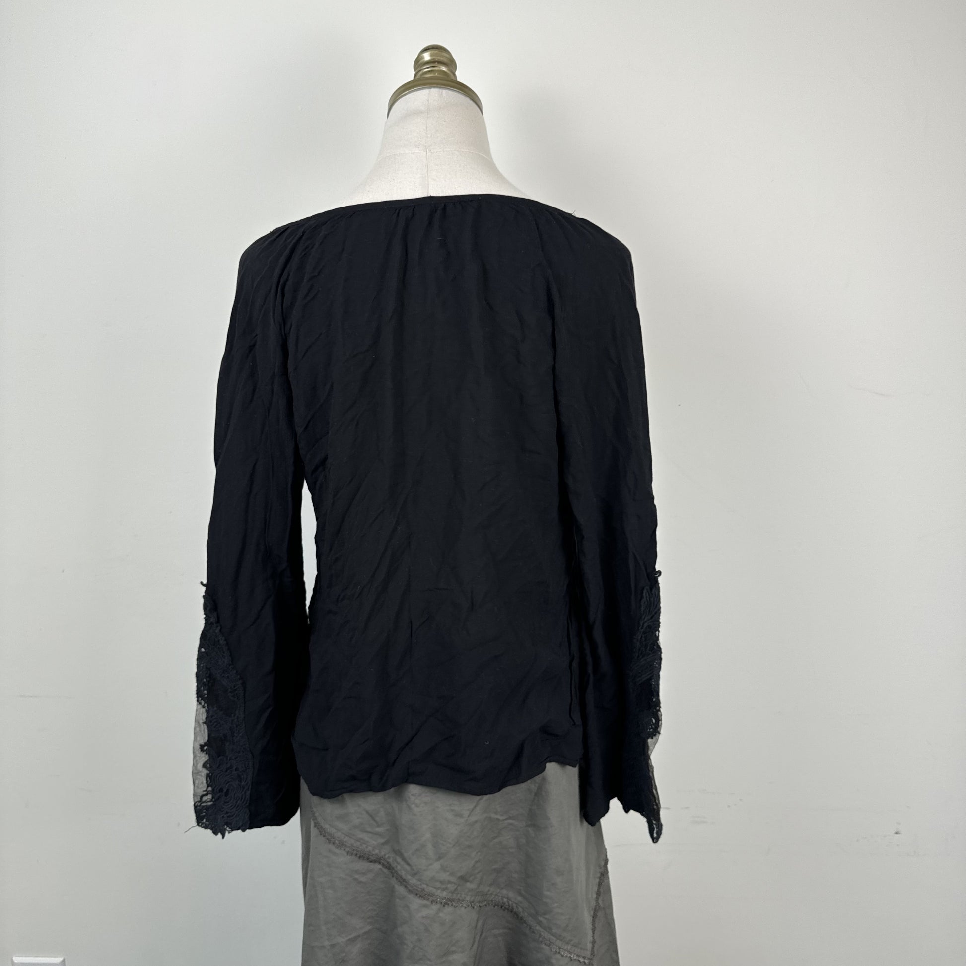 Black Off Shoulder Bell Sleeve Top with Lace Mesh Detail – view 5