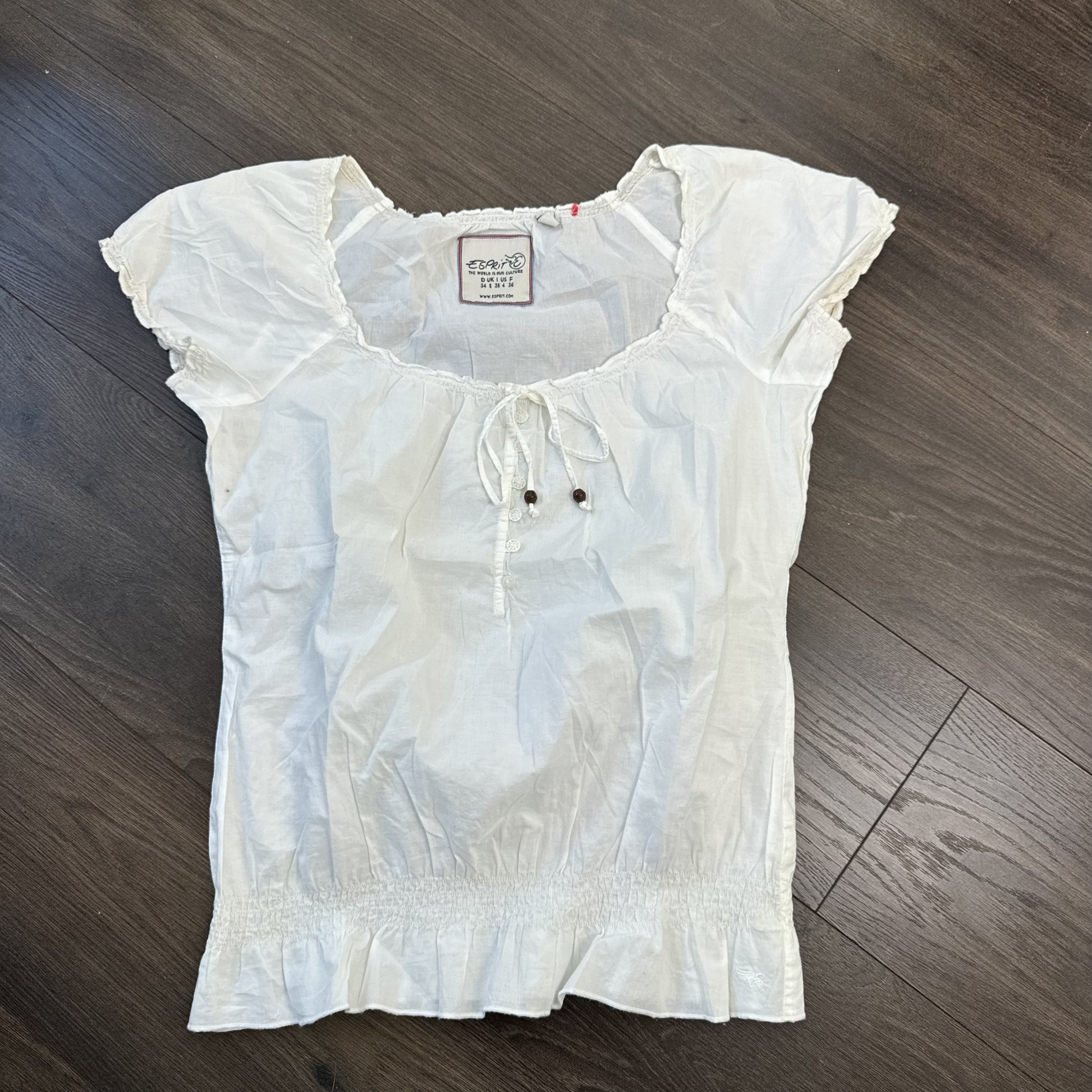 Esprit White Linen Off Shoulder Tie Up Beaded Top – view 10
