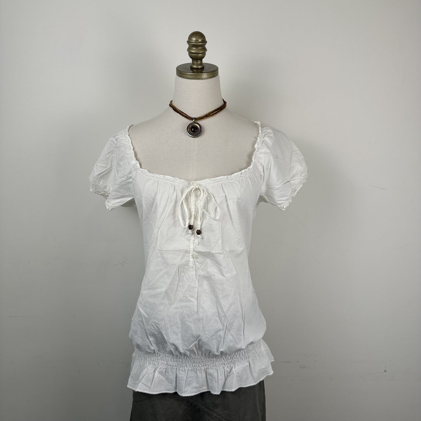 Esprit White Linen Off Shoulder Tie Up Beaded Top – view 2