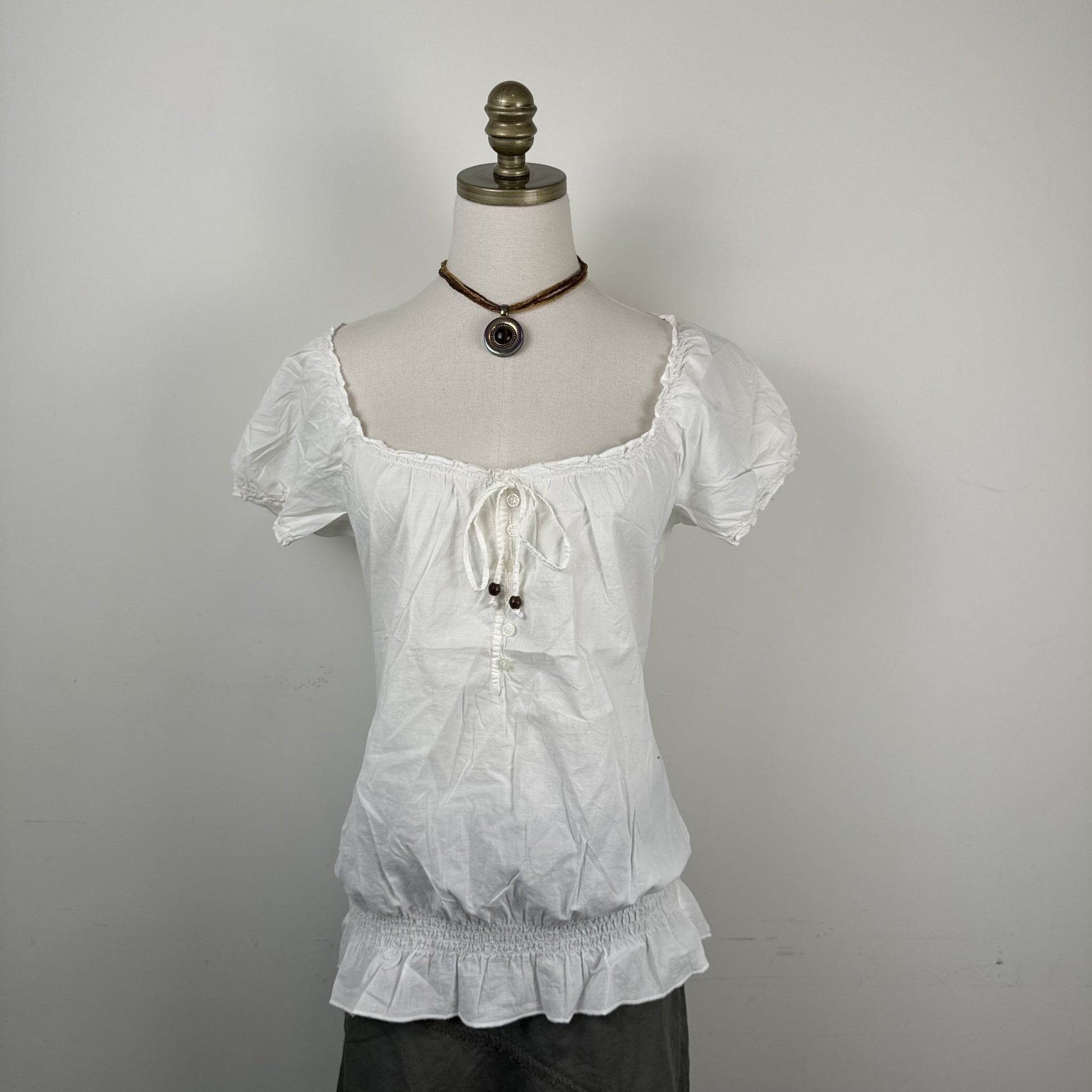 Esprit White Linen Off Shoulder Tie Up Beaded Top – view 2