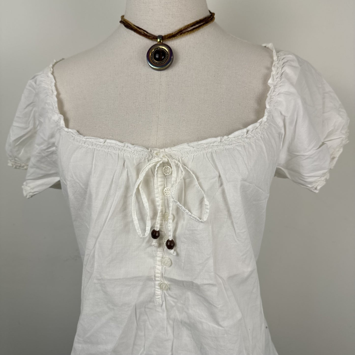 Esprit White Linen Off Shoulder Tie Up Beaded Top – view 8