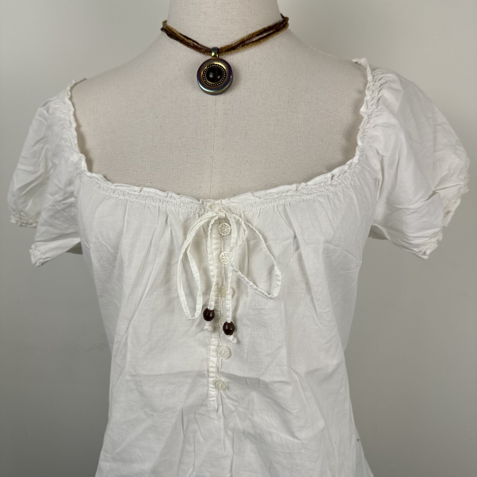 Esprit White Linen Off Shoulder Tie Up Beaded Top – view 8