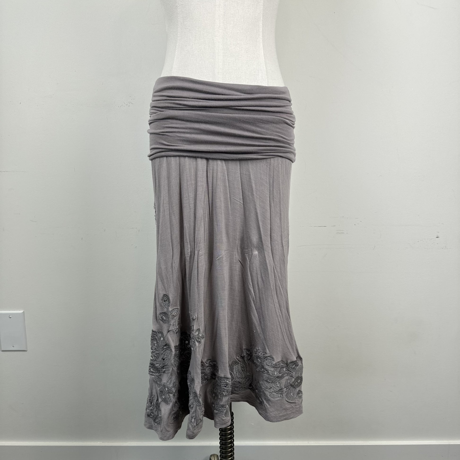 Siren Taupe Beaded Floral Embroidered  Midi Skirt – view 2