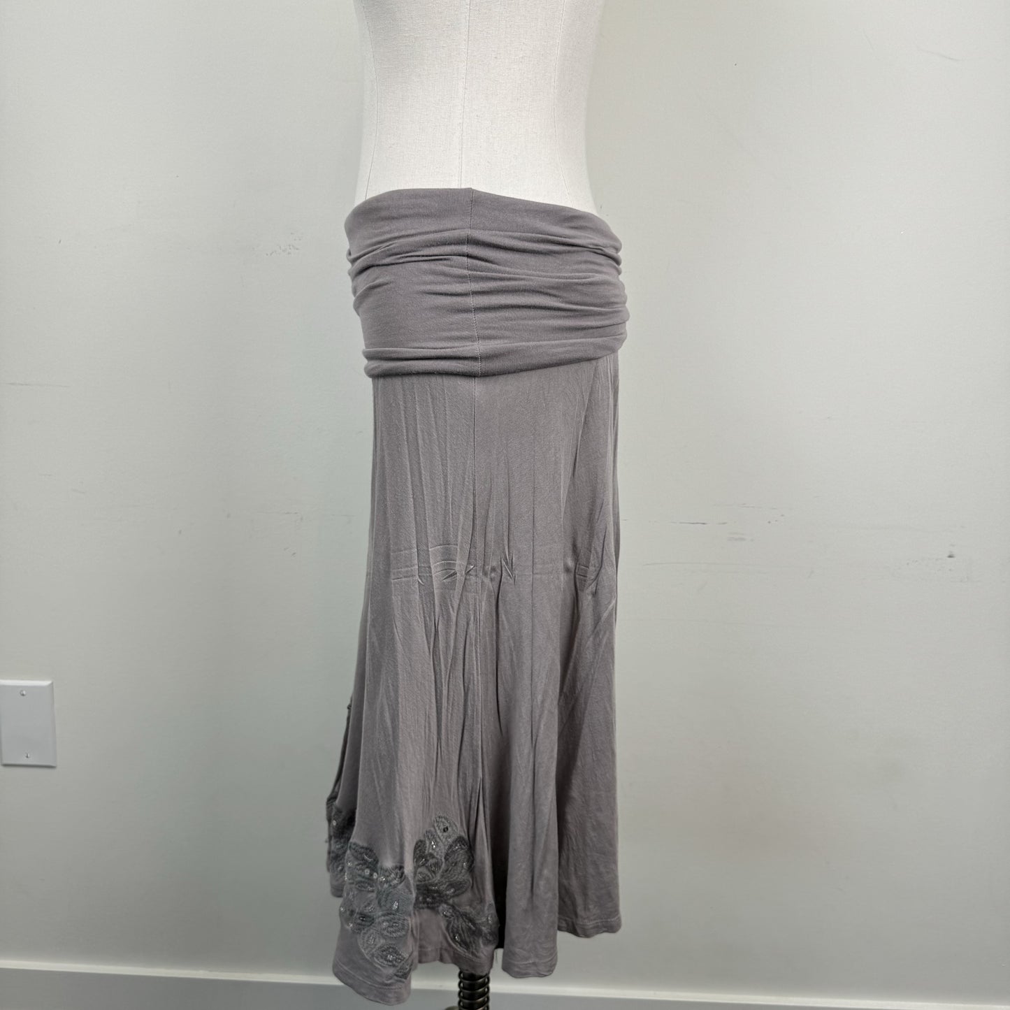 Siren Taupe Beaded Floral Embroidered  Midi Skirt – view 5