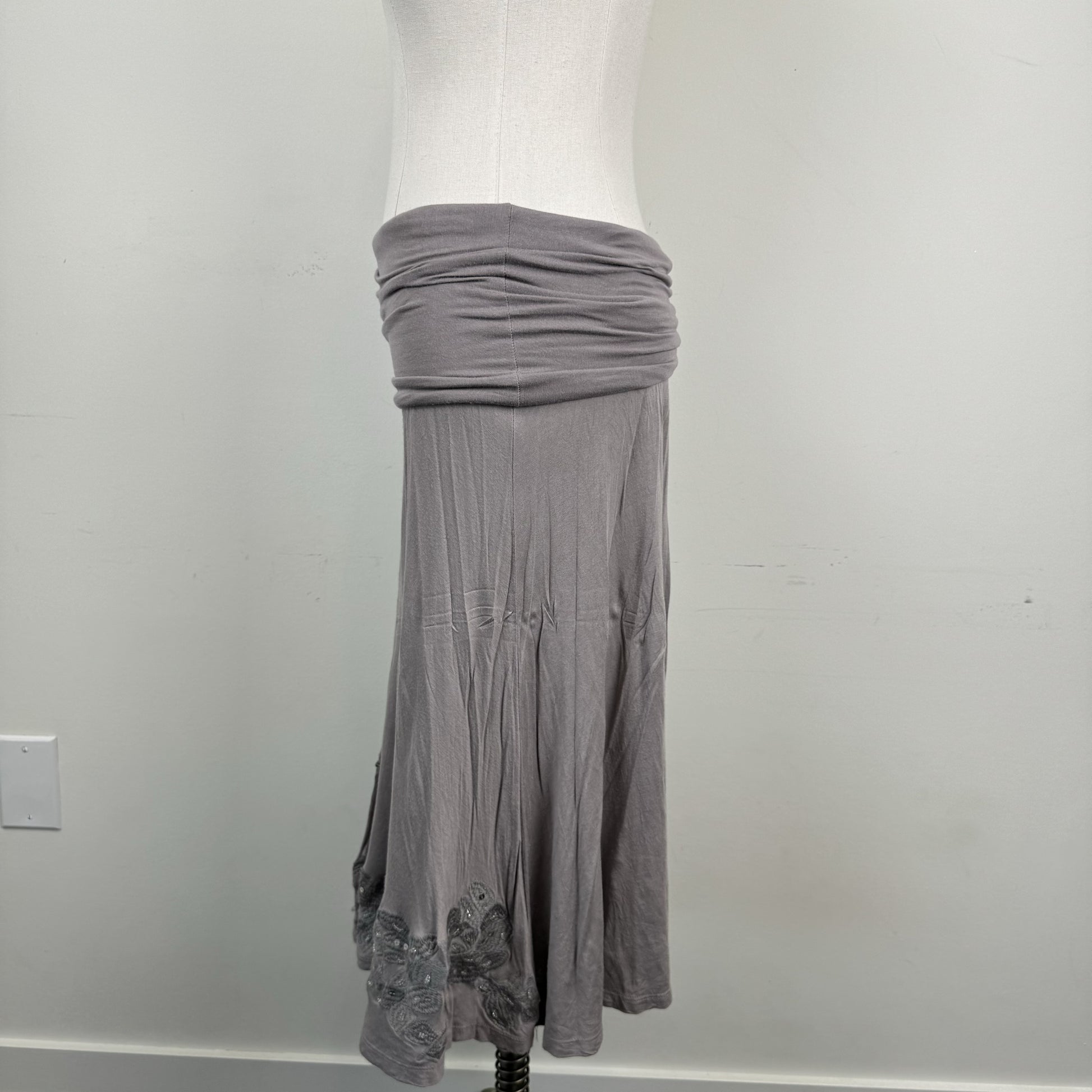 Siren Taupe Beaded Floral Embroidered  Midi Skirt – view 5