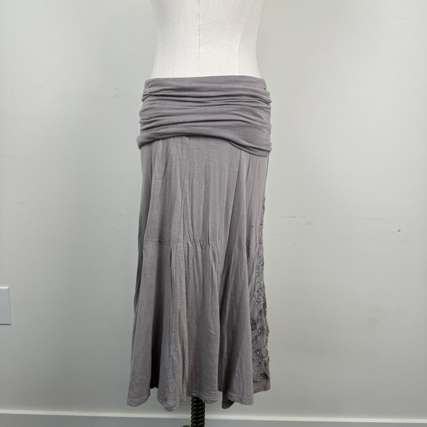 Siren Taupe Beaded Floral Embroidered  Midi Skirt – view 6