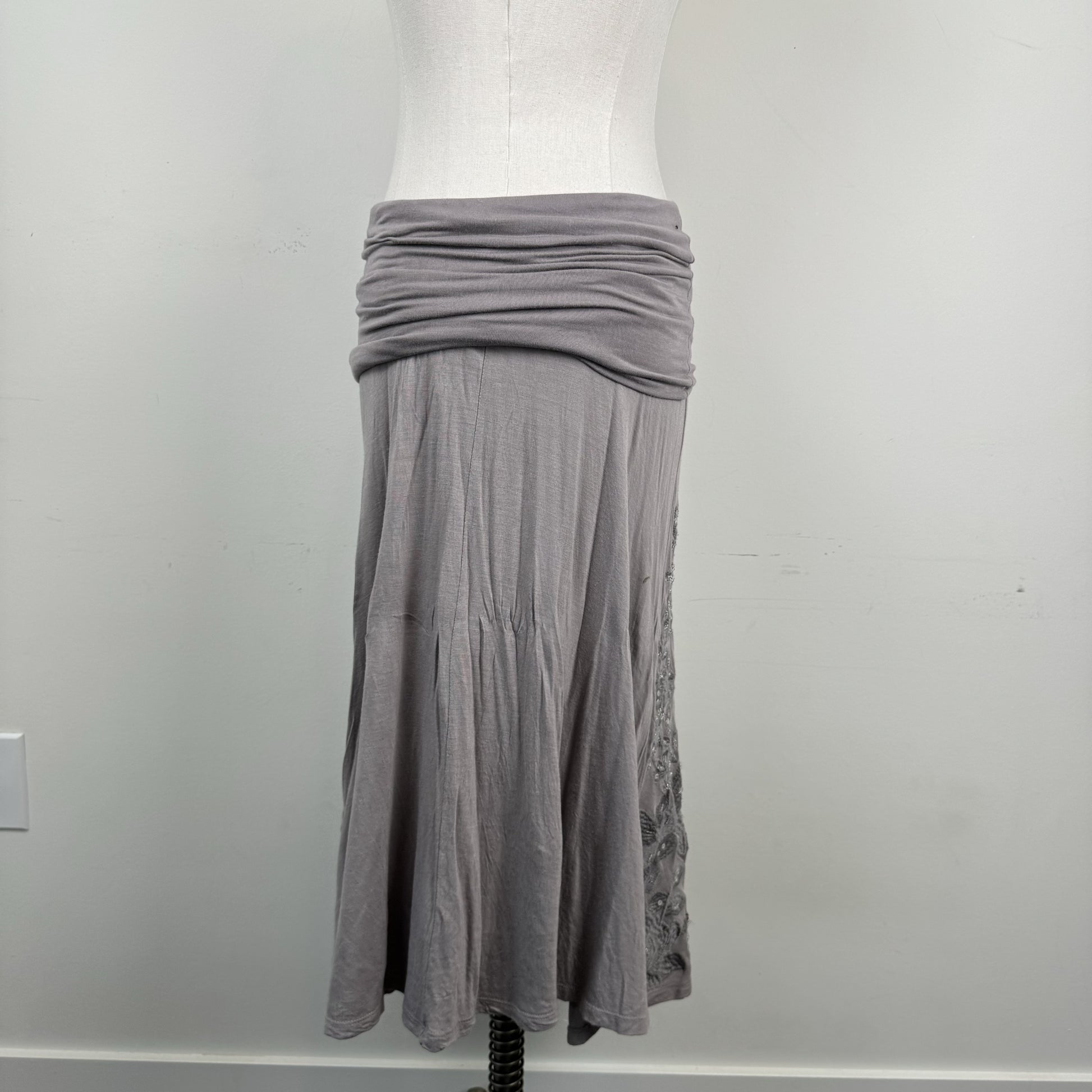 Siren Taupe Beaded Floral Embroidered  Midi Skirt – view 6