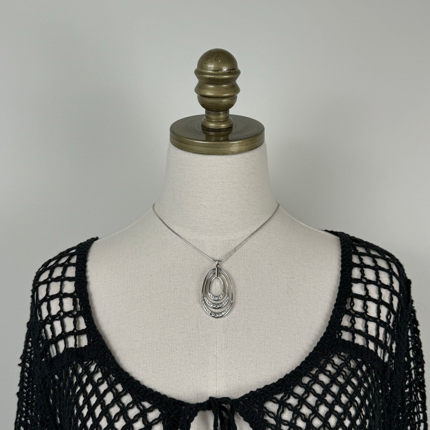 Silver Stainless Steel Layered Chain Necklace with Round Pendant
