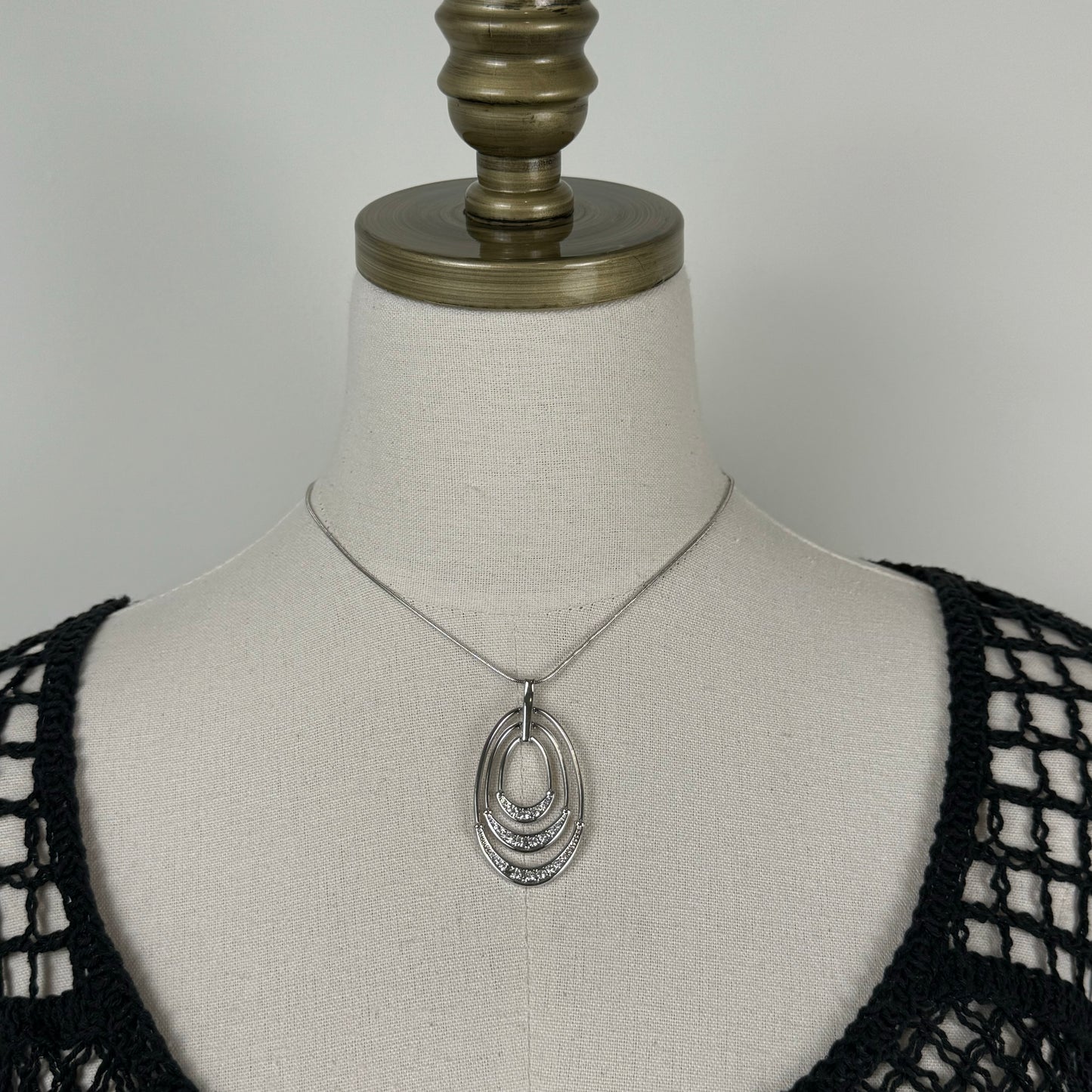 Silver Stainless Steel Layered Chain Necklace with Round Pendant