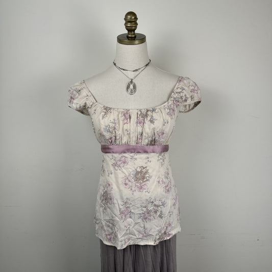 Hollister Off White Floral Off Shoulder Babydoll Top – view 2
