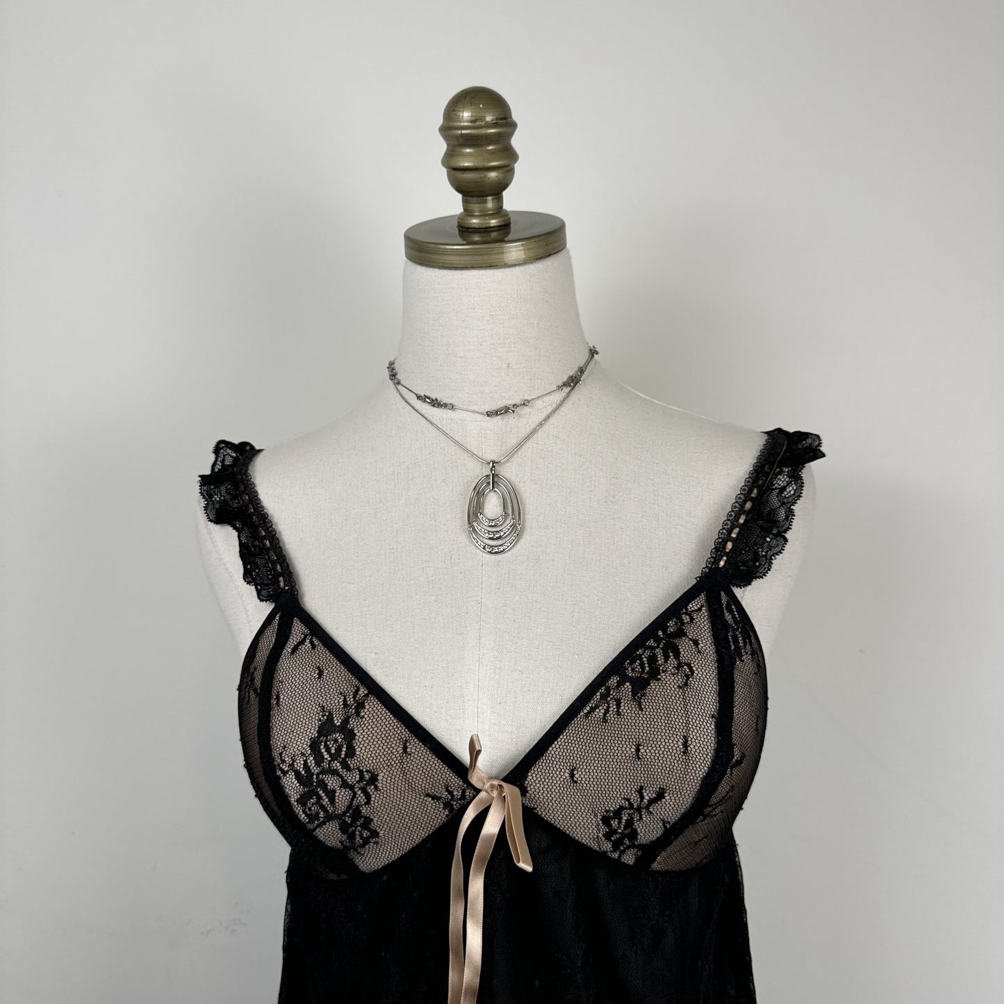 Vintage Babydoll Lace Mesh Cami Top with Ribbon Tie and Ruffle Details – view 7