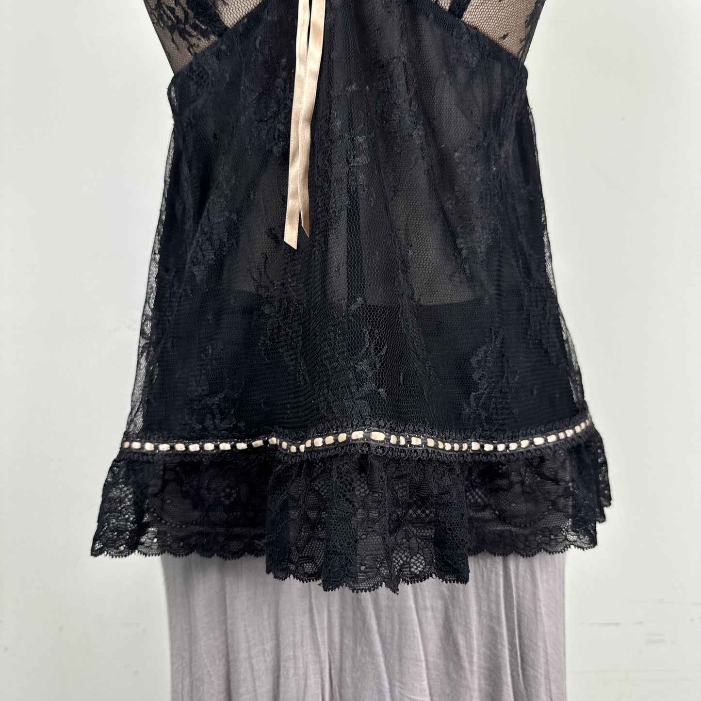 Vintage Babydoll Lace Mesh Cami Top with Ribbon Tie and Ruffle Details – view 8