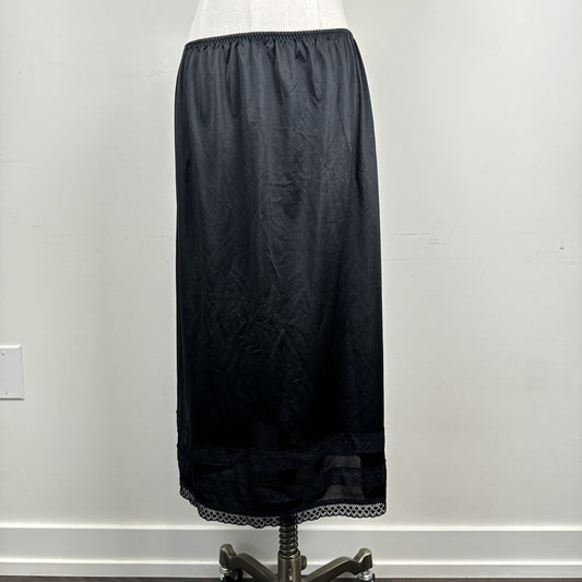Black Satin Lace Trim Midi Slip Skirt – view 2